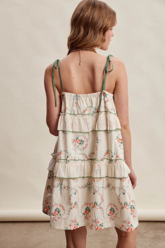 Listicle -Floral Tiered Tie-Strap Mini Dress