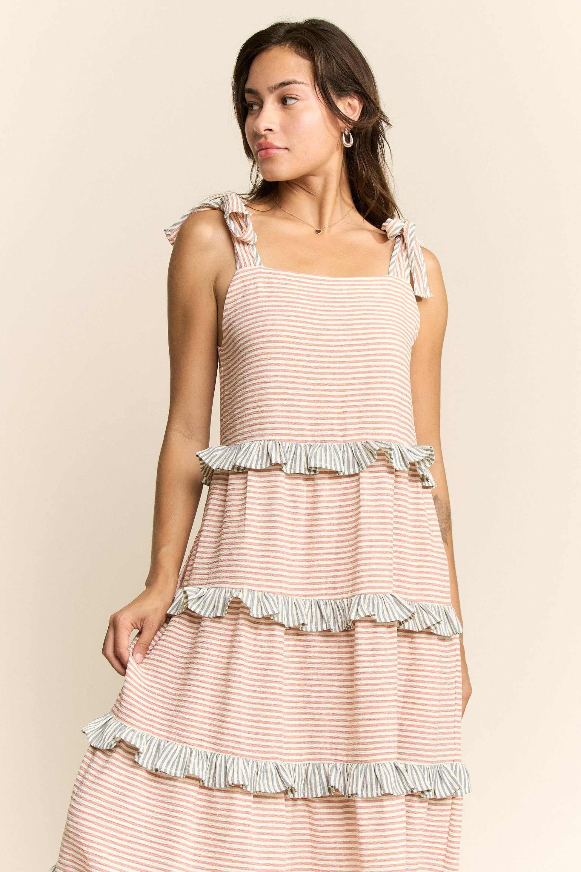 JADE BY JANE - STRIPED TWO TONE TIERED MAXI DRESS - 926 West