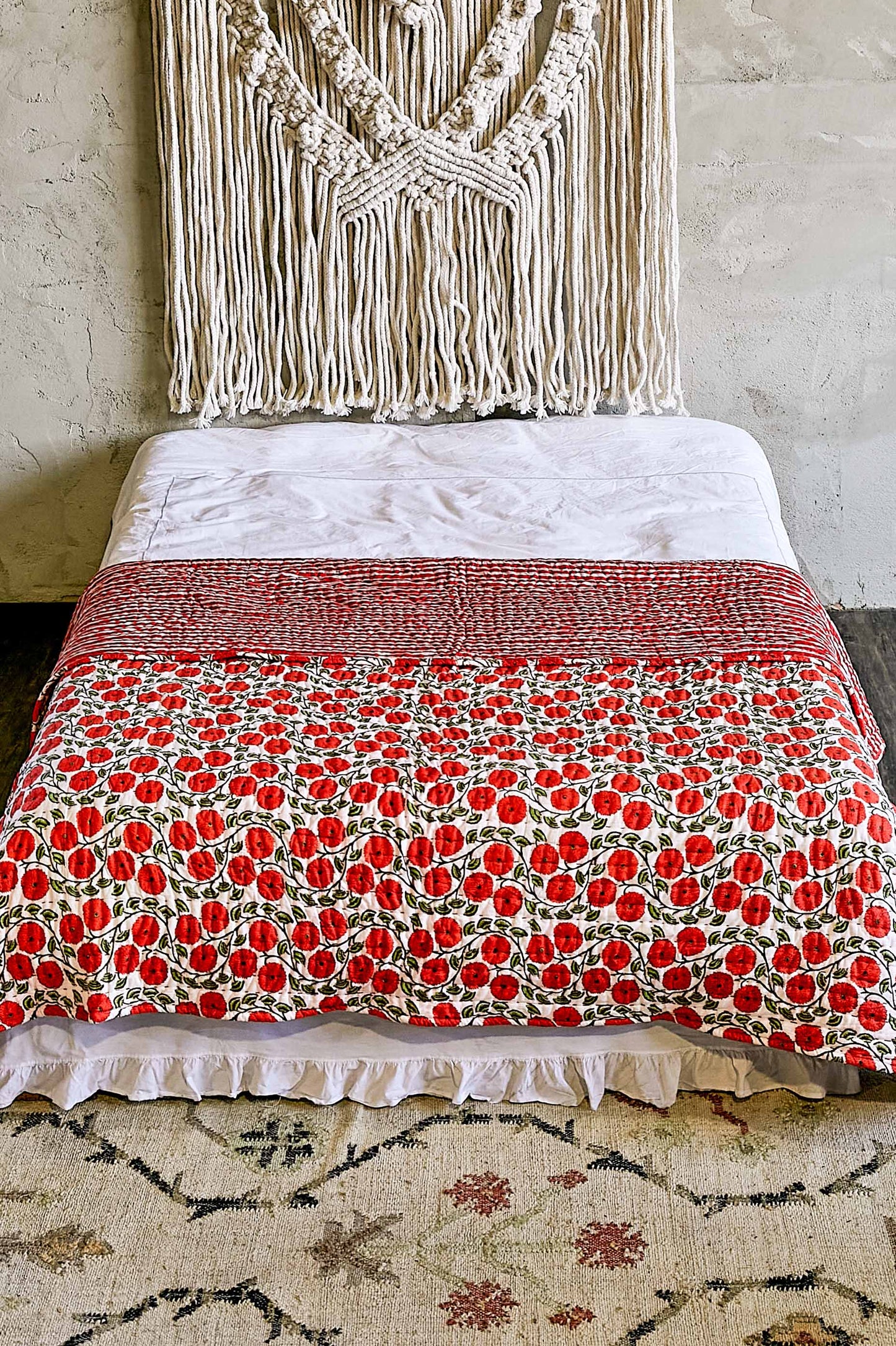 POL Boho Quilted Cotton Stripe Throw Blanket
