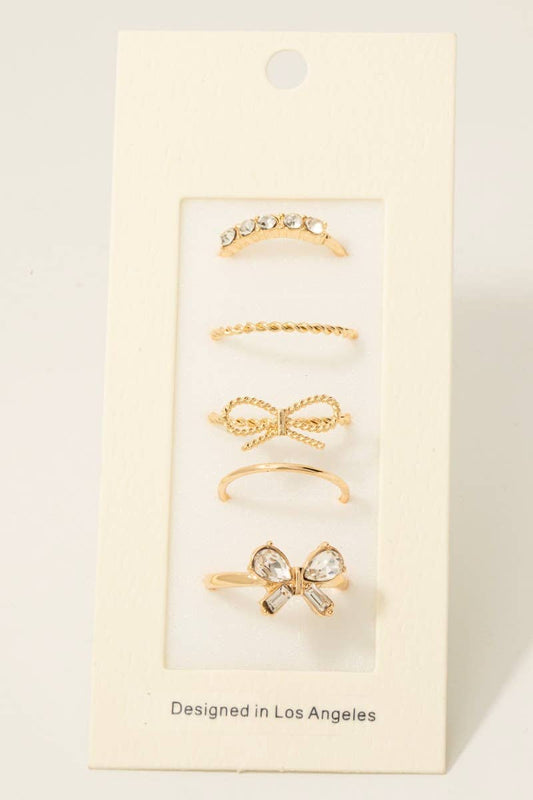 5Pc Dainty Rhinestone Bow Band Rings Set 926 WEST