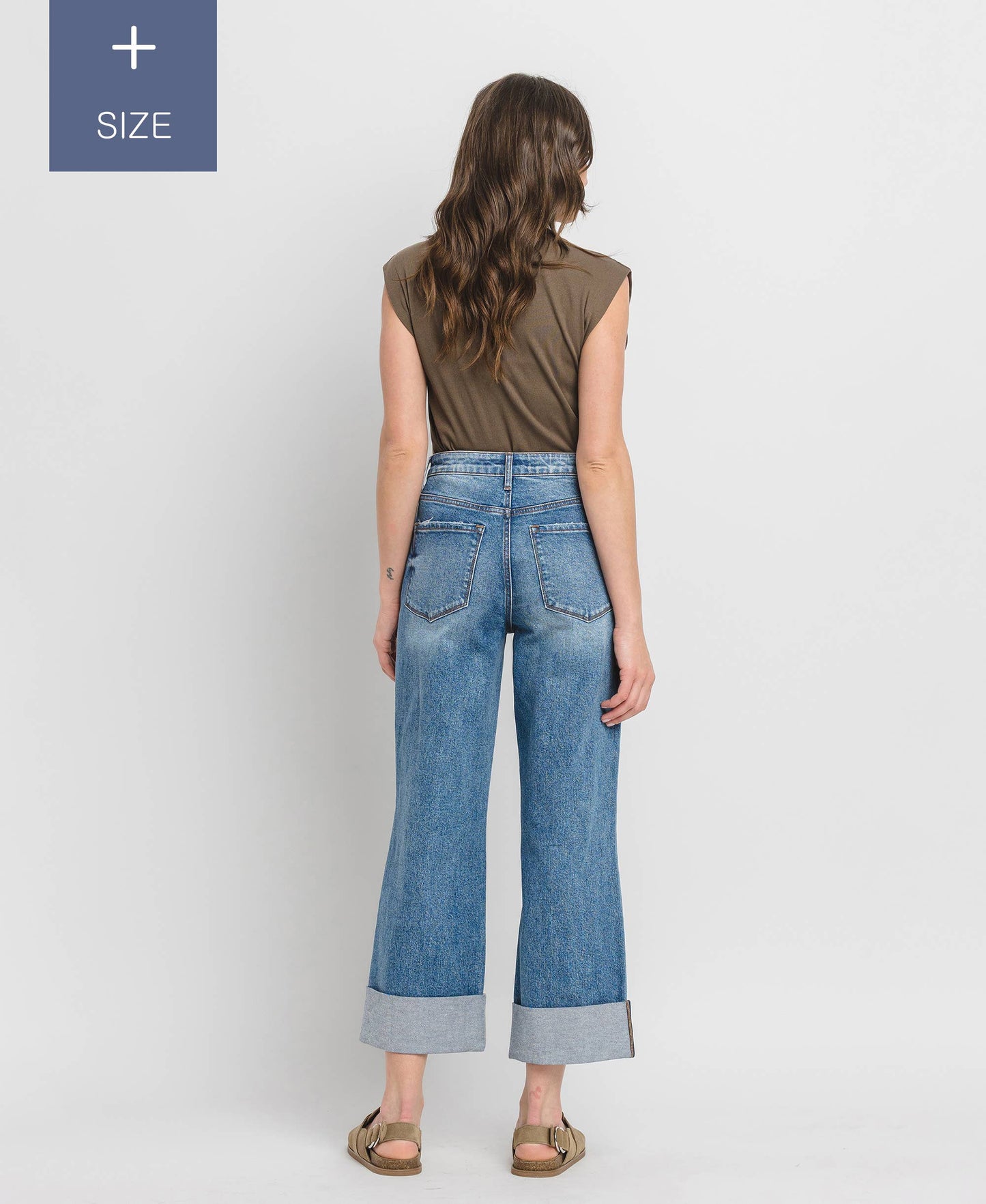 PLUS SIZE SUPER HIGH RISE CUFFED BAGGY WIDE JEANS LV1459-P Lovervet by VERVET