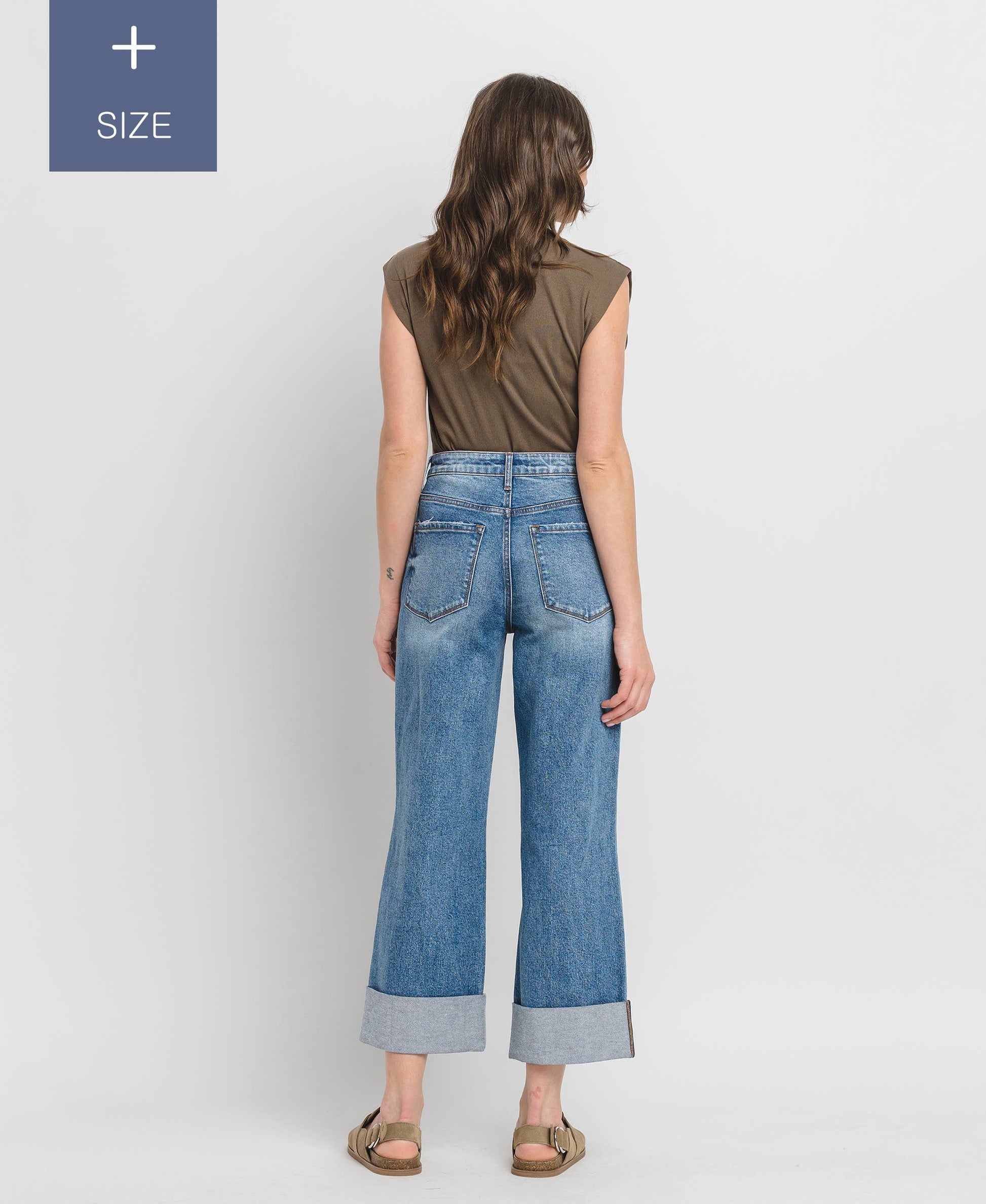 PLUS SIZE SUPER HIGH RISE CUFFED BAGGY WIDE JEANS LV1459-P Lovervet by VERVET