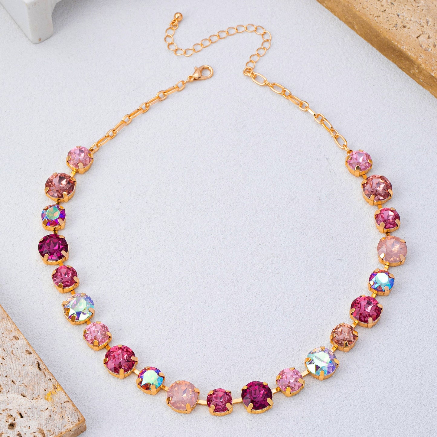 Multi-Tone Pink and Purple Crystal Tennis Necklace