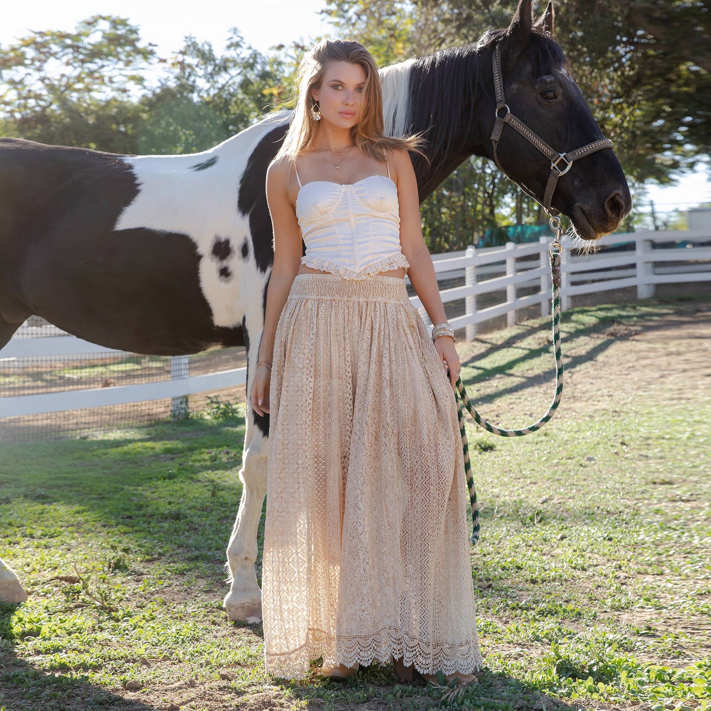 Desert Dream Flow Trousers — All-Lace Shirred Waist