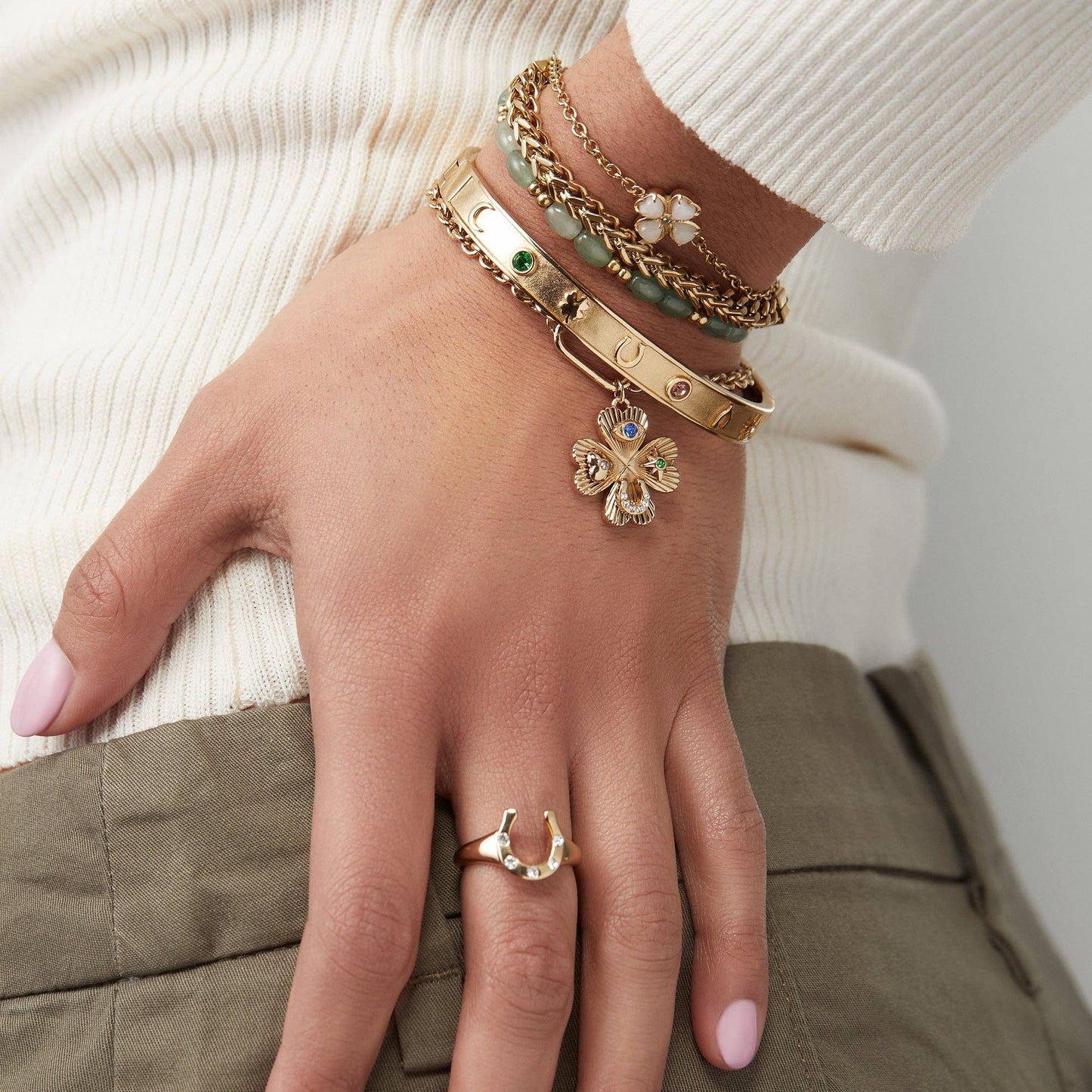 ALEX + ANI - Lucky Four Leaf Clover Adjustable Bracelet