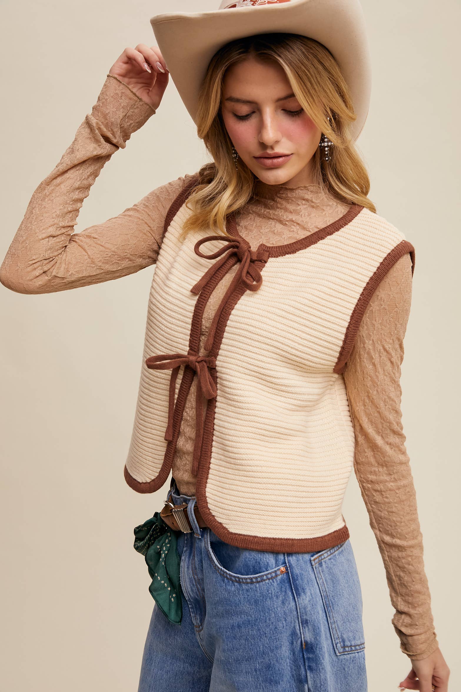 Two-Tone Tie Front Knit Vest LSW0997 Listicle