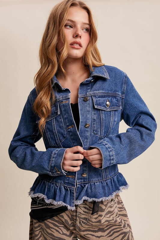 Listicle - Ruffled Hem Denim Jacket