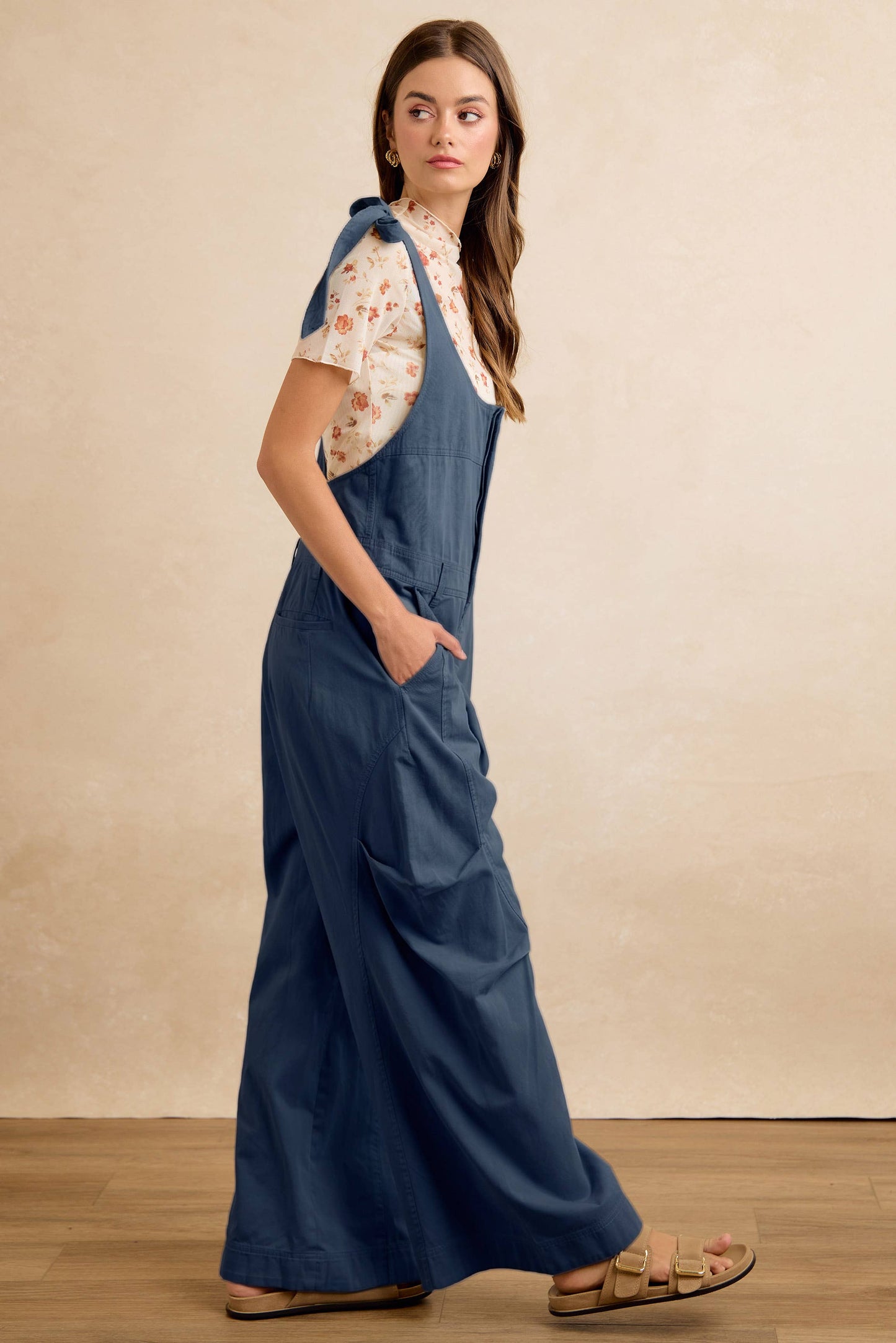 Solid Barrel Style Jumpsuit with Adjustable Strap