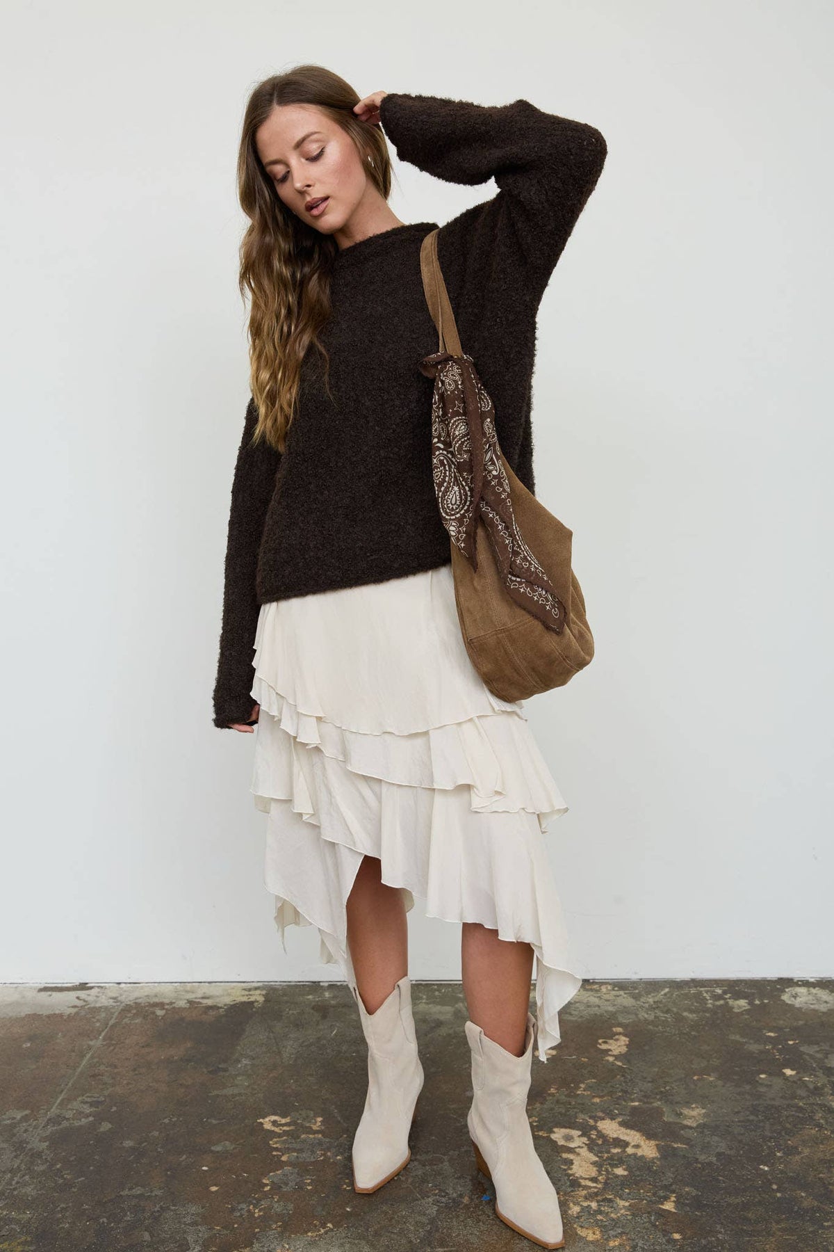 Blu Pepper Chocolate Brown Fuzzy Mock Neck Sweater