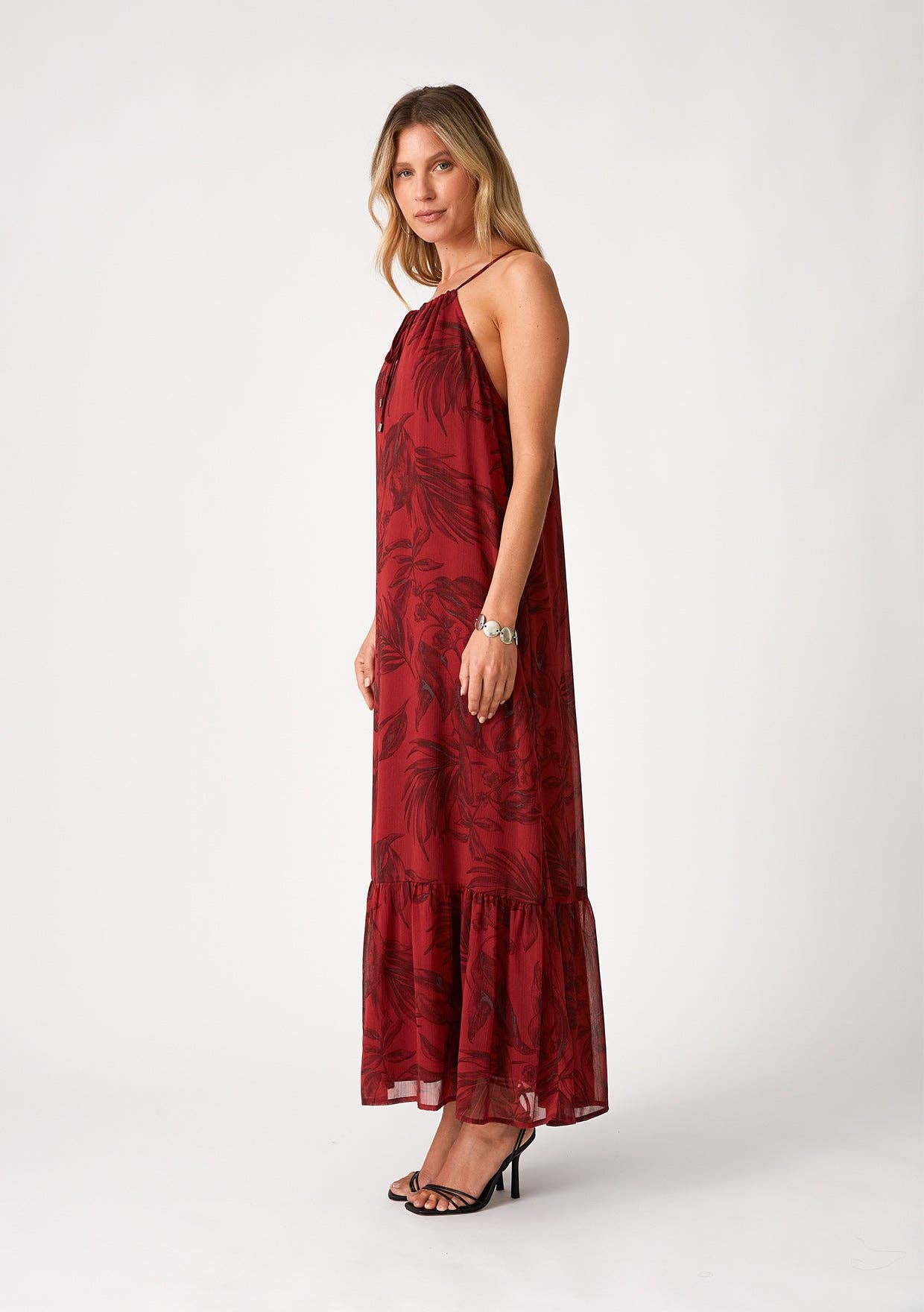 FINAL SALE- Lovestich-Flowy Floral Tie Front Halter Maxi Dress Lovestitch
