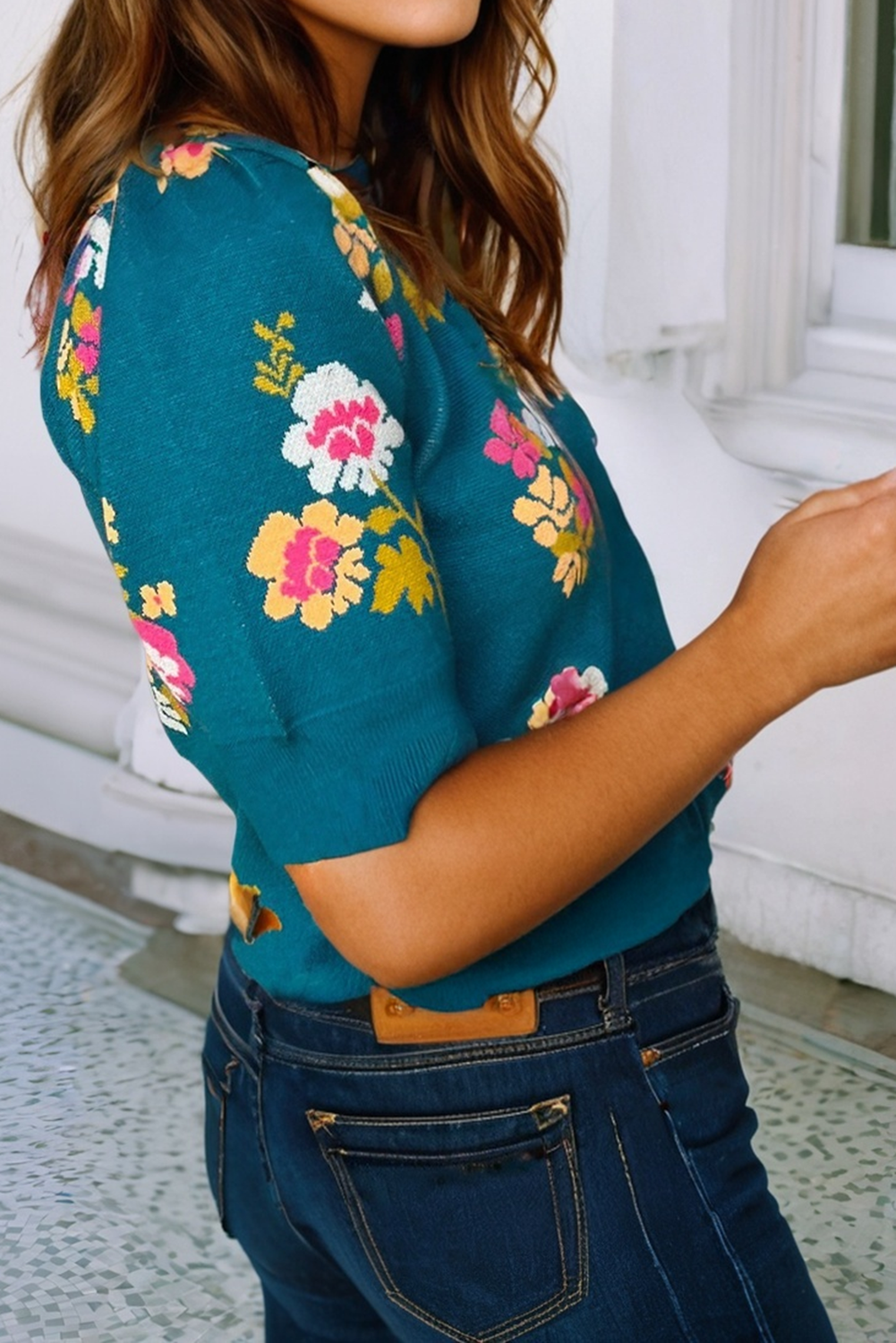 LDC Flower Pattern Knit Short Sleeve Top Little Daisy Closet