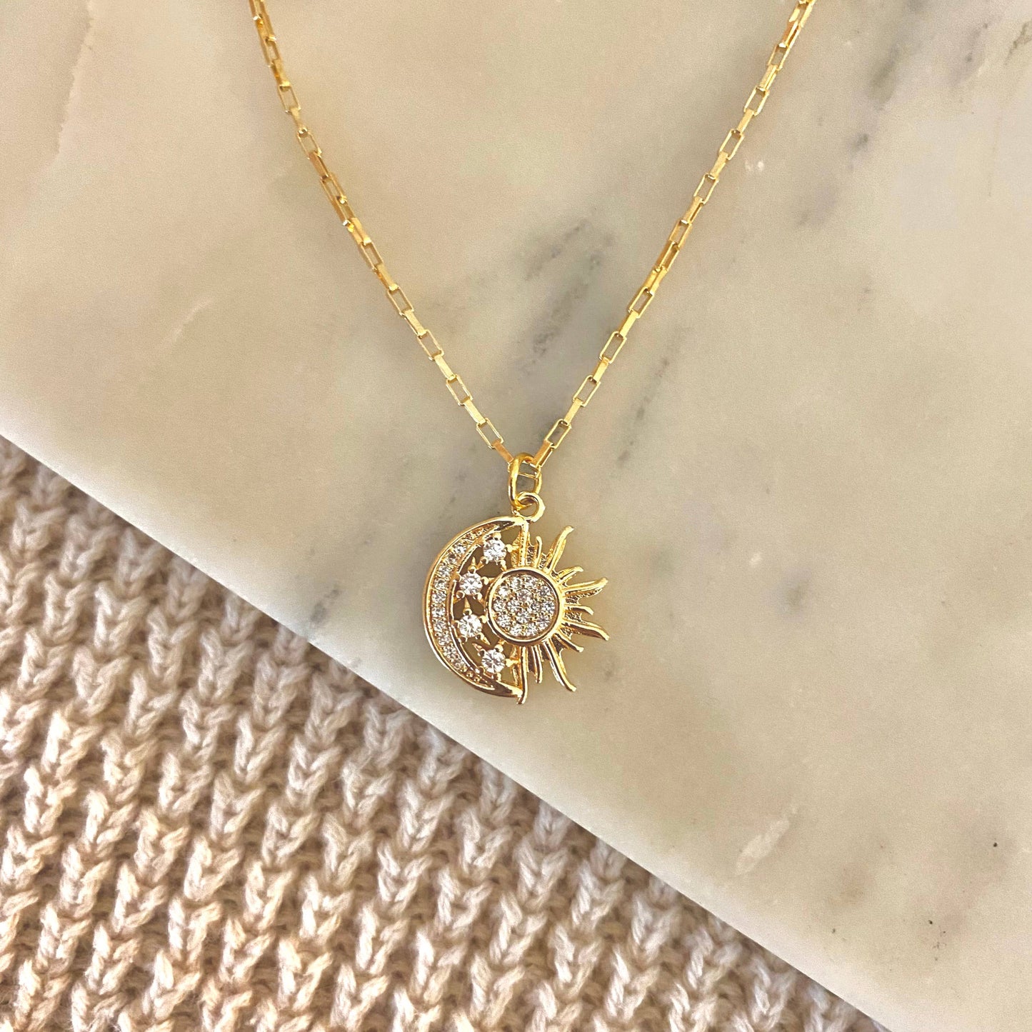Sun Moon & Stars Charm Pendant Necklace | 18K Gold Filled