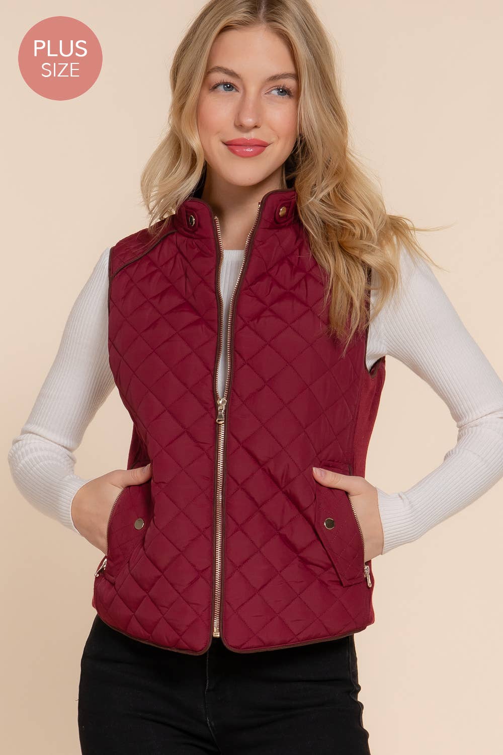 Suede Piping Quilted Padding Vest Active Basic | Active USA