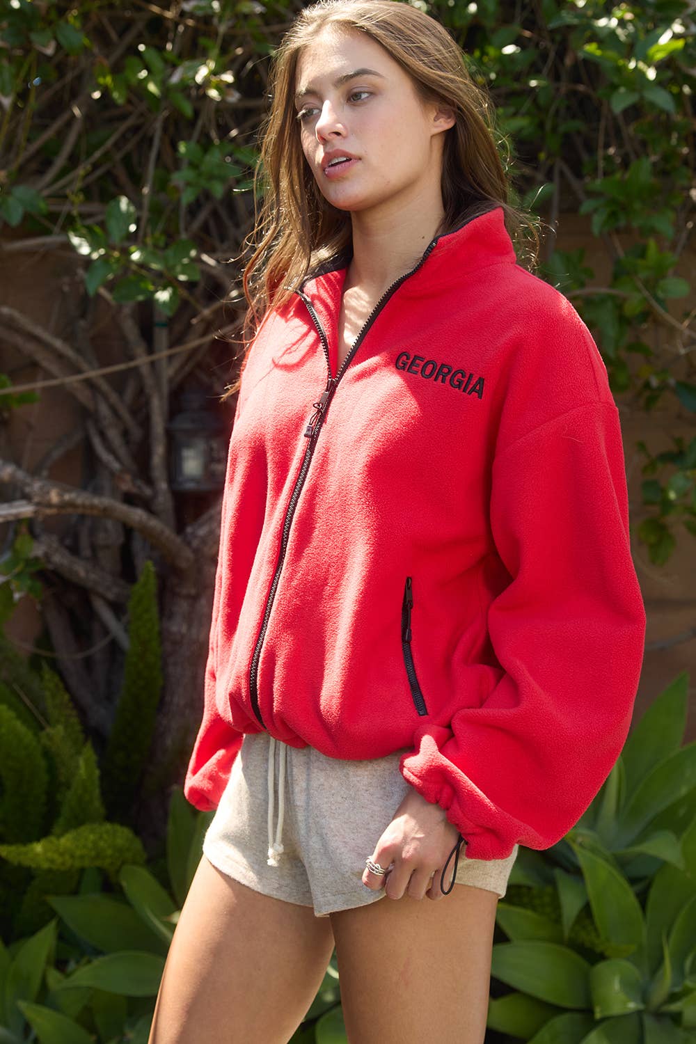 GEORGIA | Embroidered Fleece Mock-Neck Zip-Up Jacket