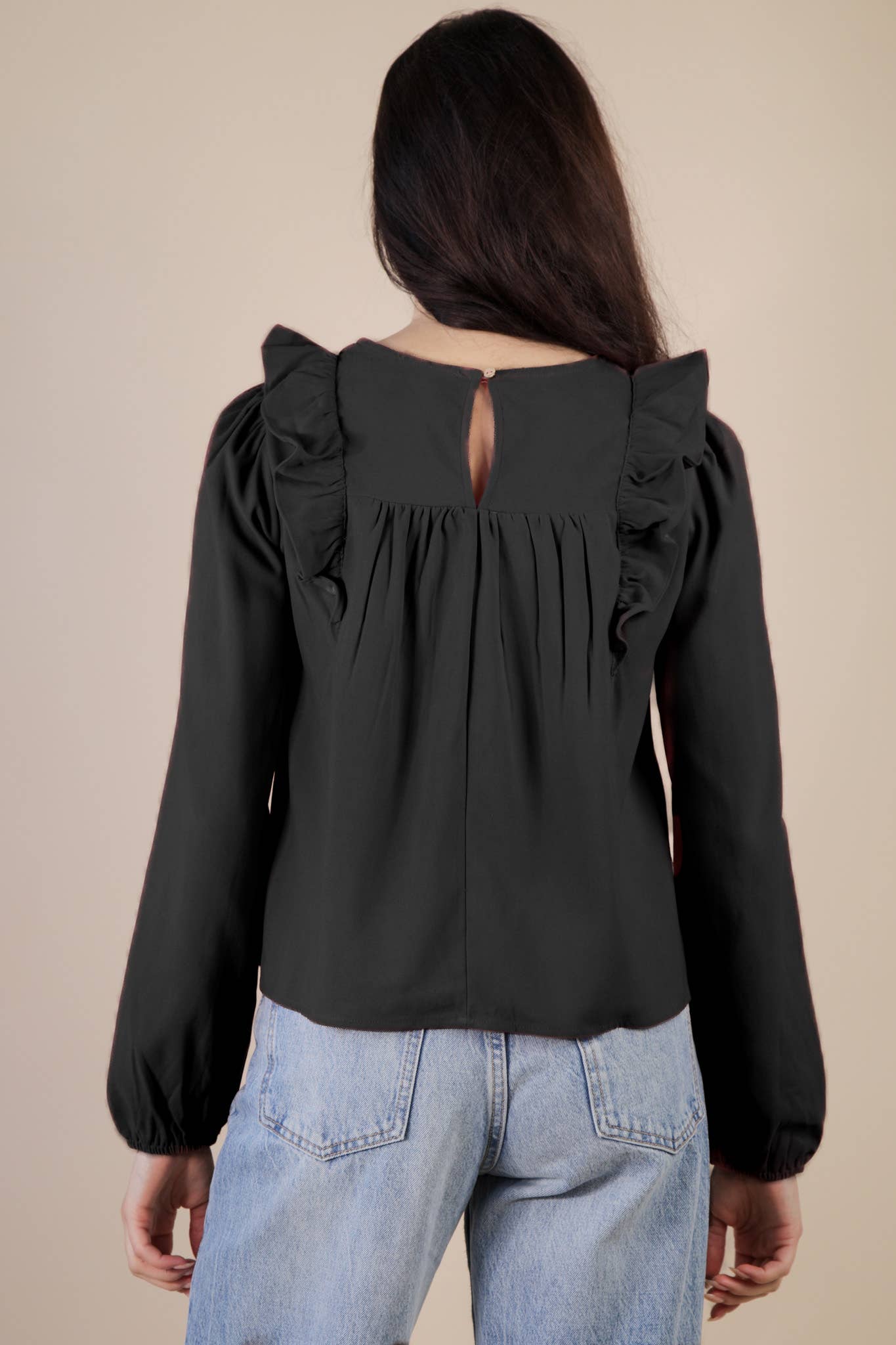 VERY J -Casual Ruffle Shoulder Woven Blouse Top