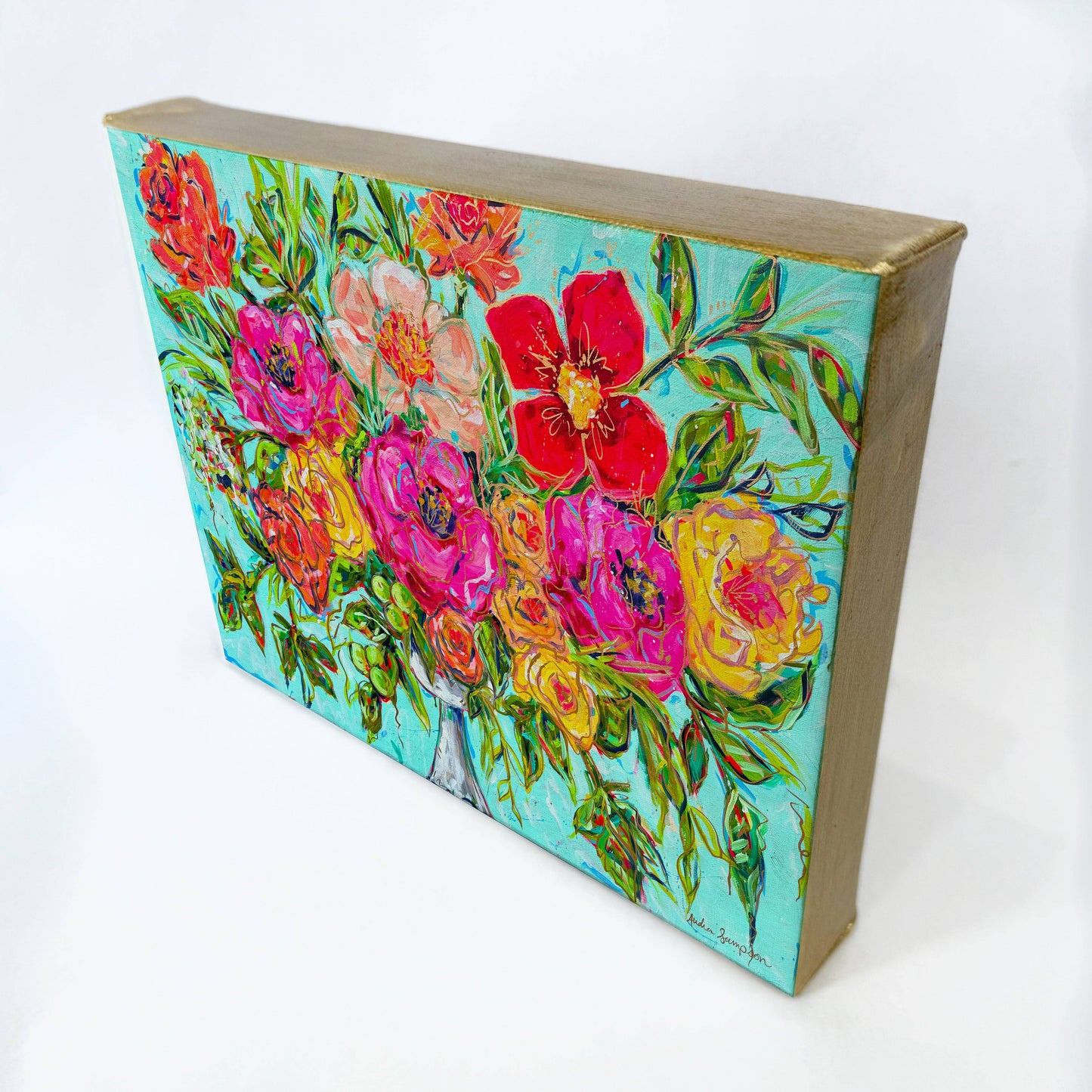 Milk Glass Floral Vase Gallery Wrapped Canvas - Flower Bouquet Art Painting Audra Style