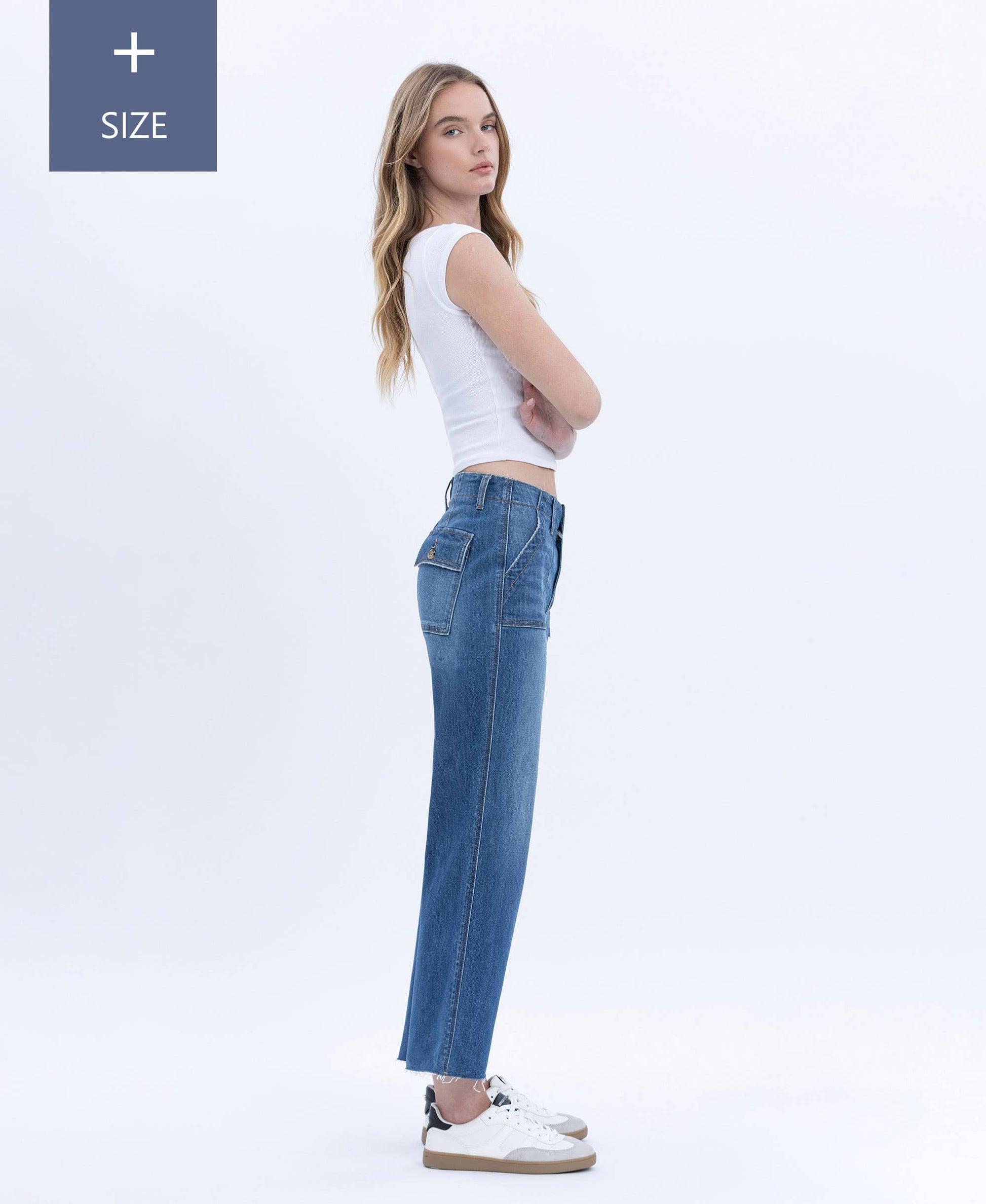PLUS HIGH RISE CROP UTILITY POCKET STRAIGHT JEANS LV1355-P Lovervet by VERVET