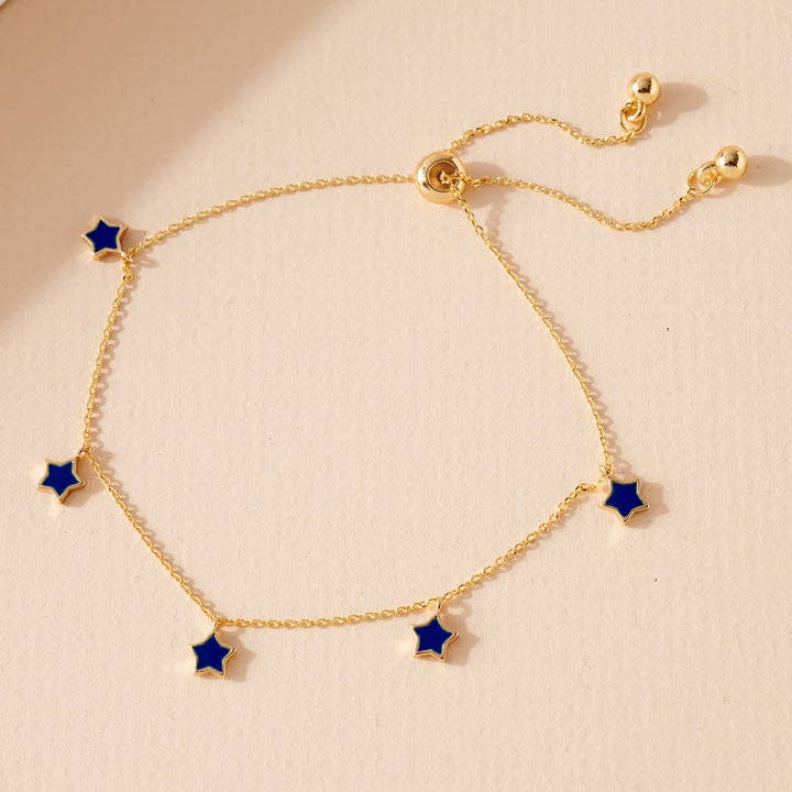 Dainty Star Enamel Charm Drop Chain Pull Tie Bracelet - 926 West