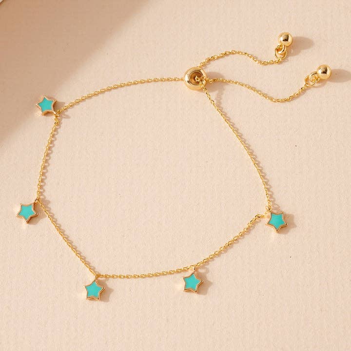 Dainty Star Enamel Charm Drop Chain Pull Tie Bracelet - 926 West