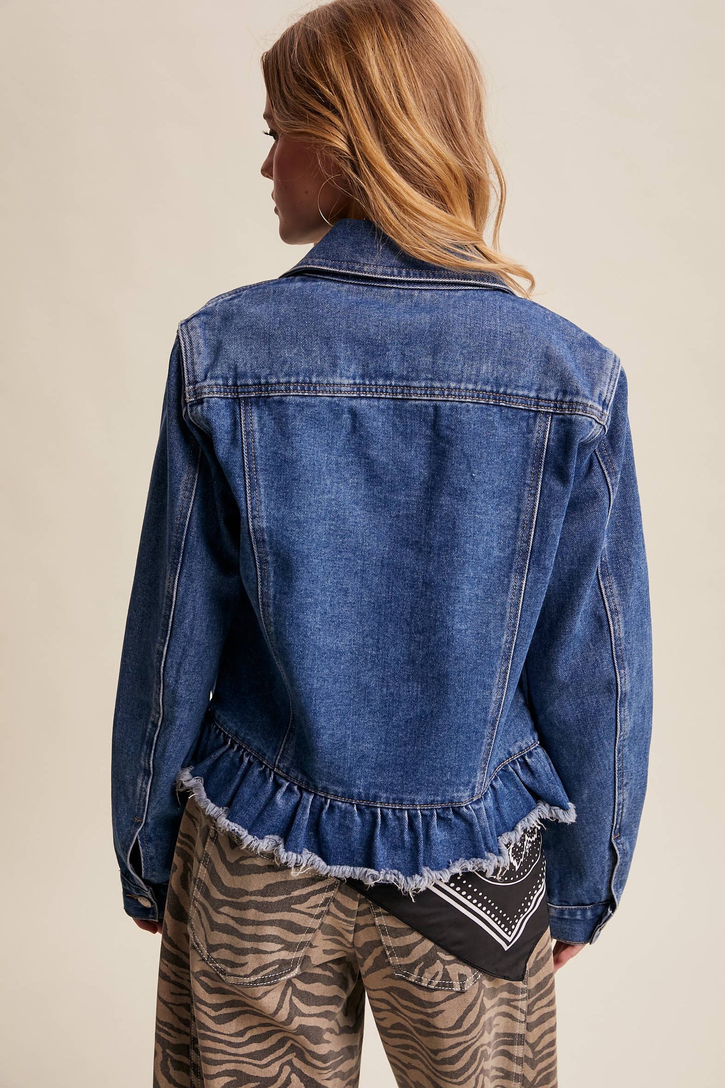 Listicle - Ruffled Hem Denim Jacket