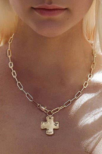 Notable Hammered Cross Pendant Necklace