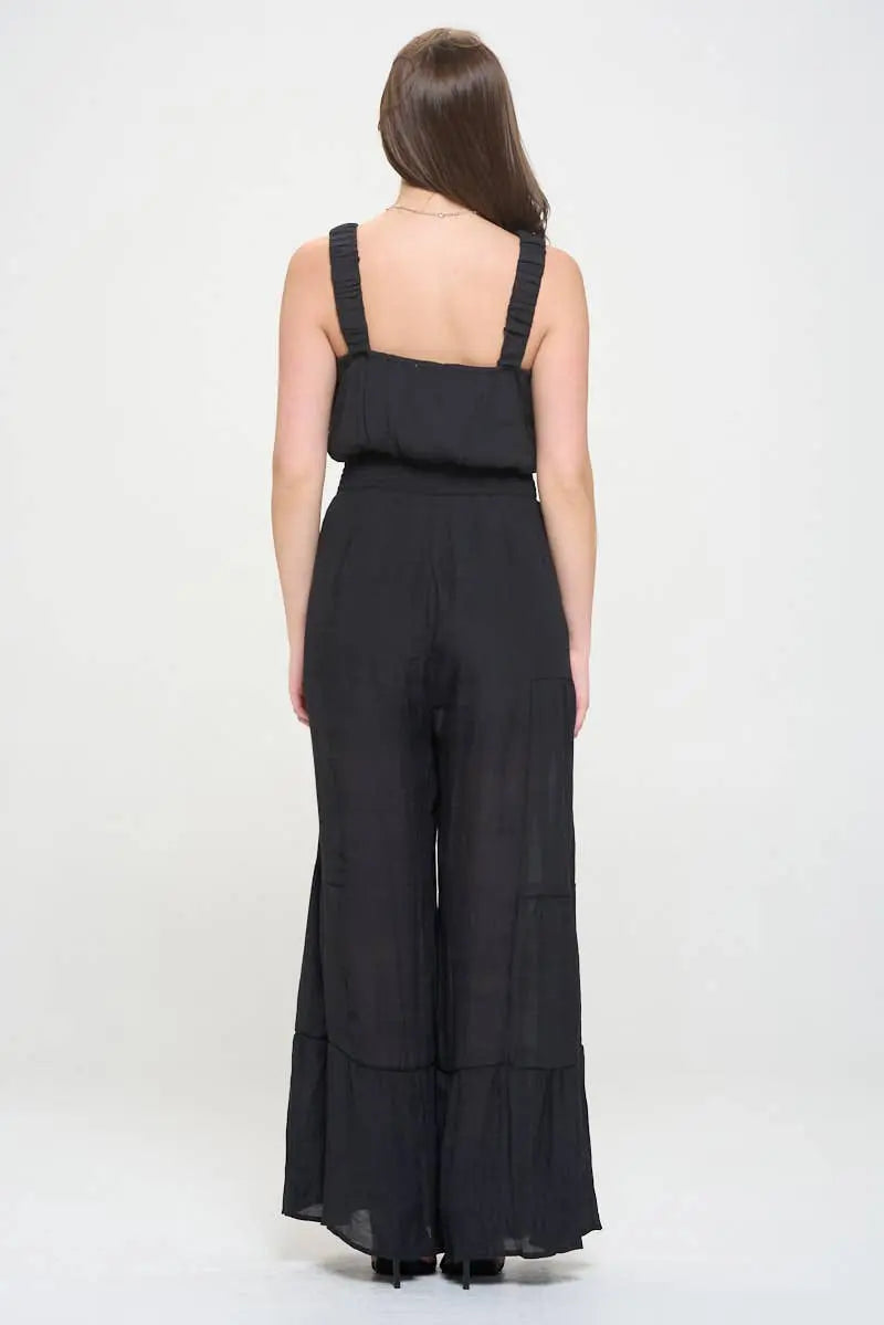 Women's Black ELASTIC STRAP TIERED JUMPSUIT 926 West