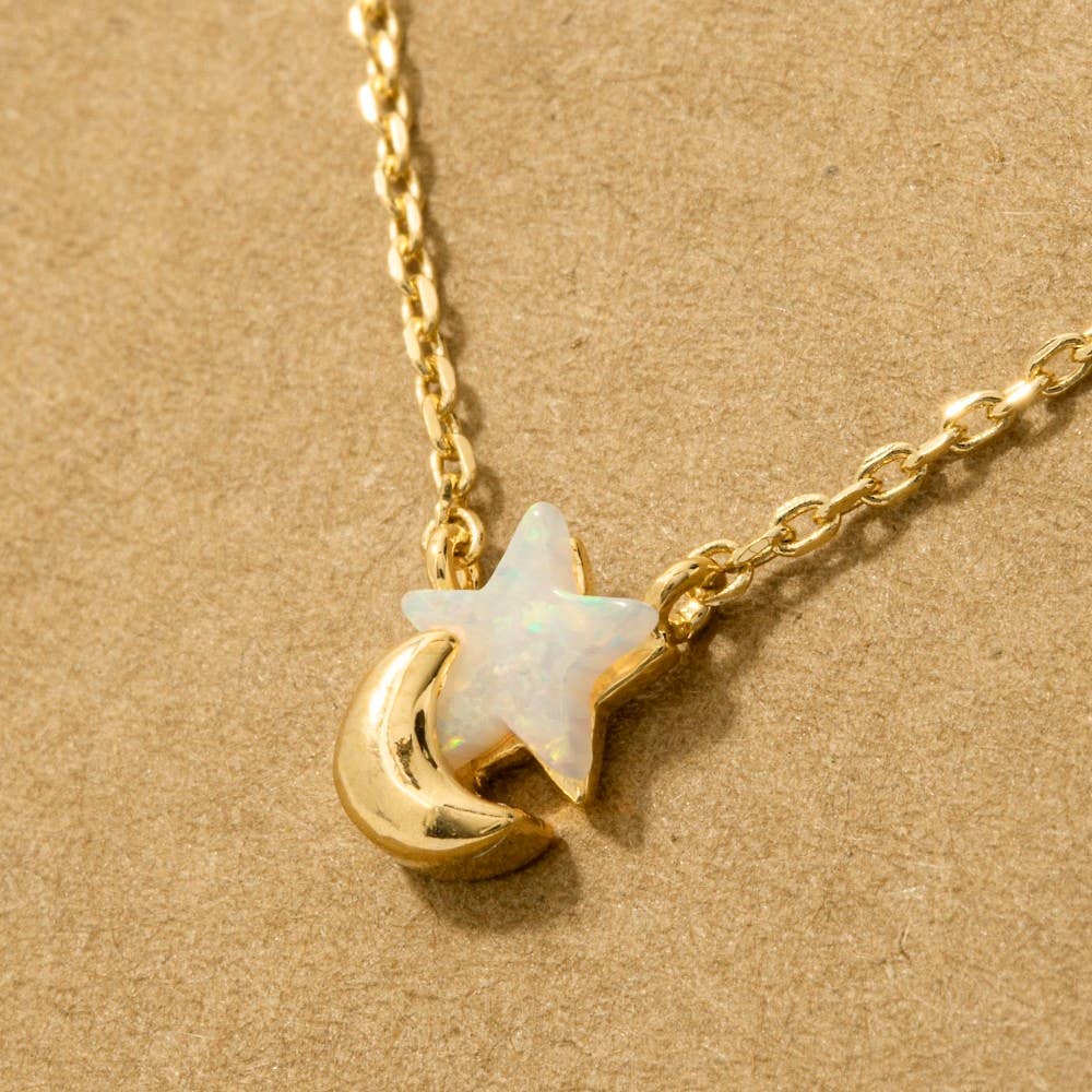 Gold Dipped Mini Star Moon Charm Necklace Fame Accessories