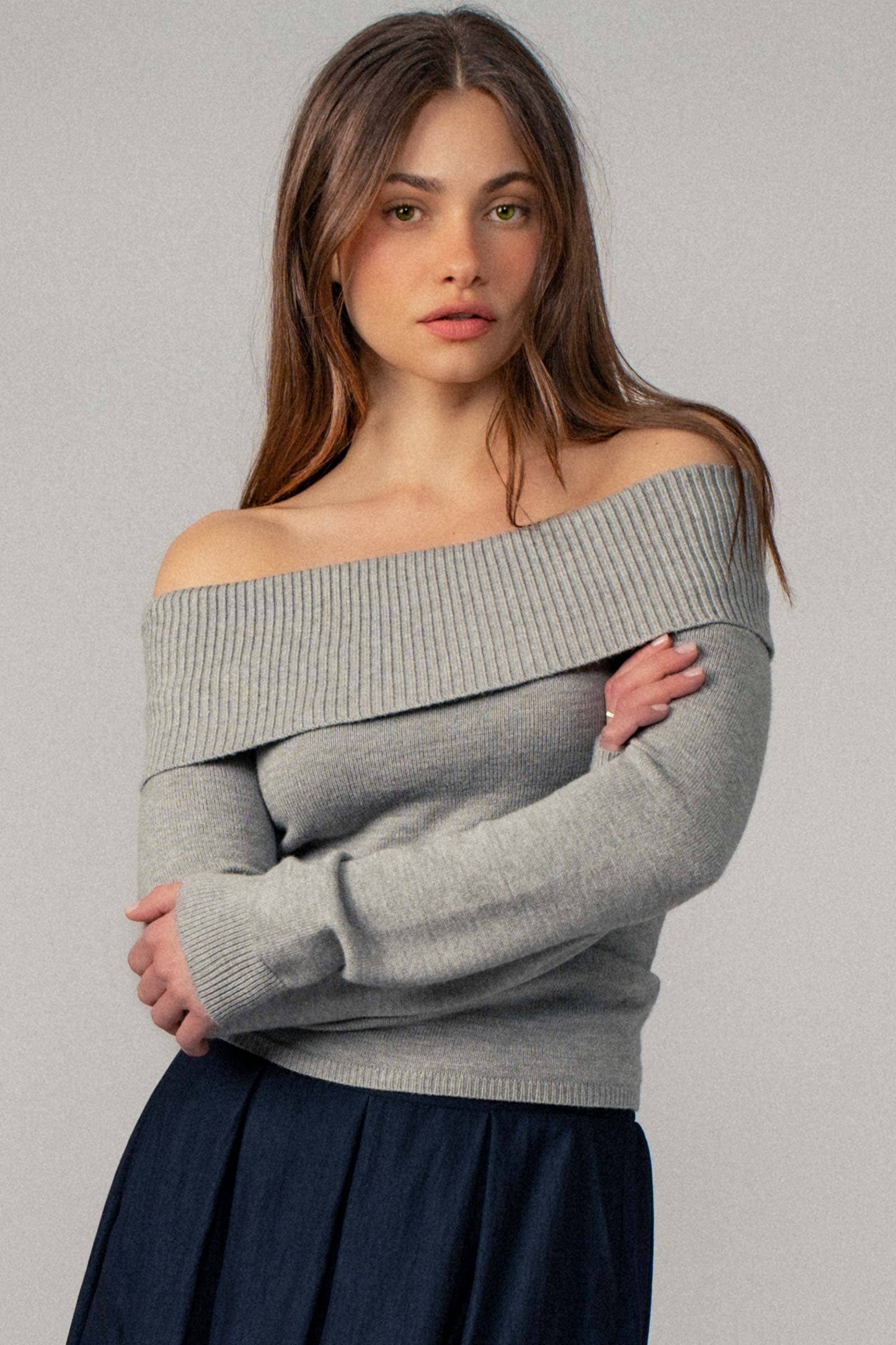Ribbed Off-Shoulder Long Sleeve Sweater Urban Daizy