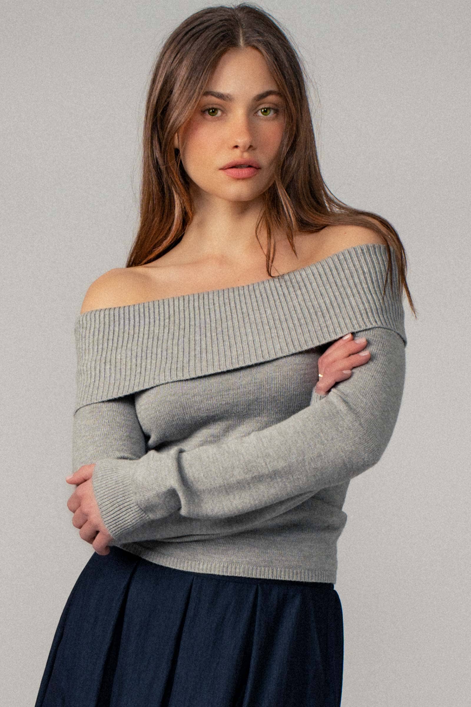Ribbed Off-Shoulder Long Sleeve Sweater Urban Daizy