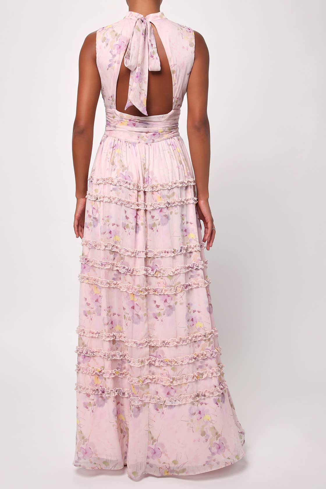Lulus Eden Floral Chiffon Ruffle Dress