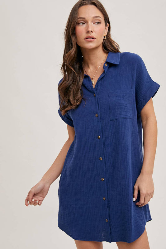FINAL SALE- BUTTON UP SHIRT DRESS WITH POCKET 926 WEST