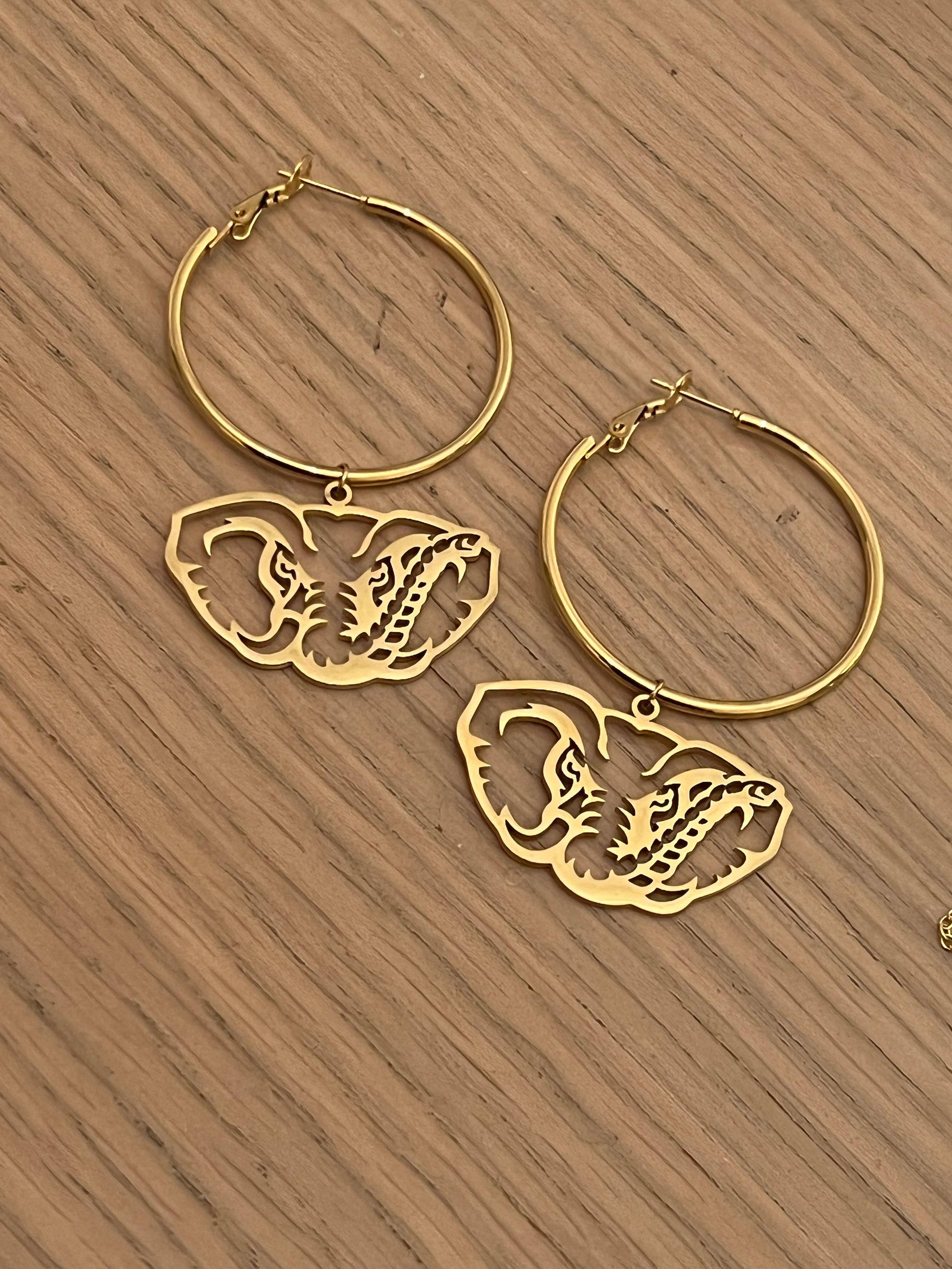 Alabama Hoop Earrings, Gold Hoop Bama Elephant Lightweight Steele Sloan Designs