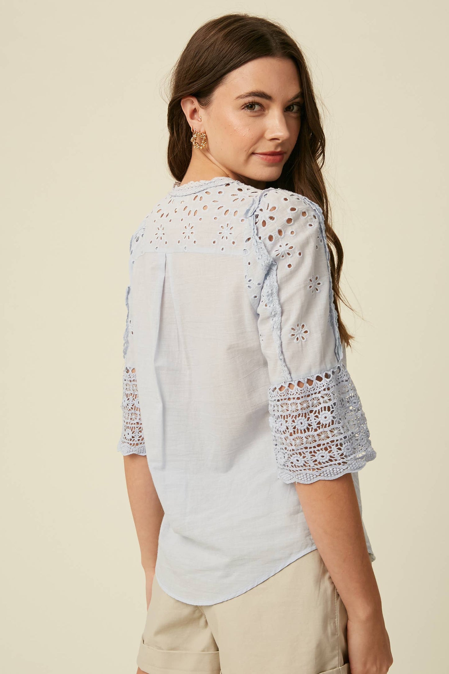 Listicle - Eyelet Lace Trim Cotton Blouse - 926 West