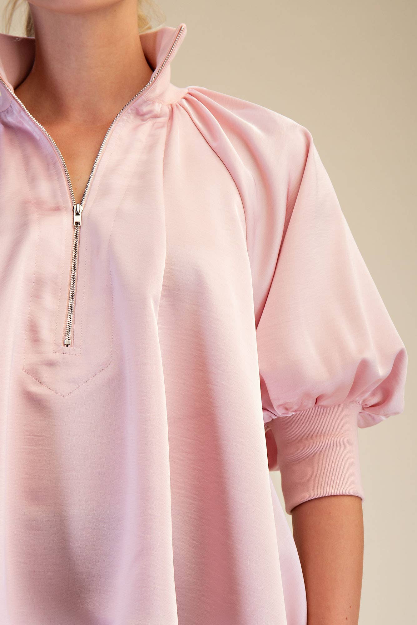 GLAM - Mock Neck Band Puff Sleeve Elegance Blouse