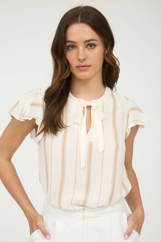 Blu Pepper - STRIPE FRONT TIE STRAP SHORT SLEEVE SHIRT - 926 West