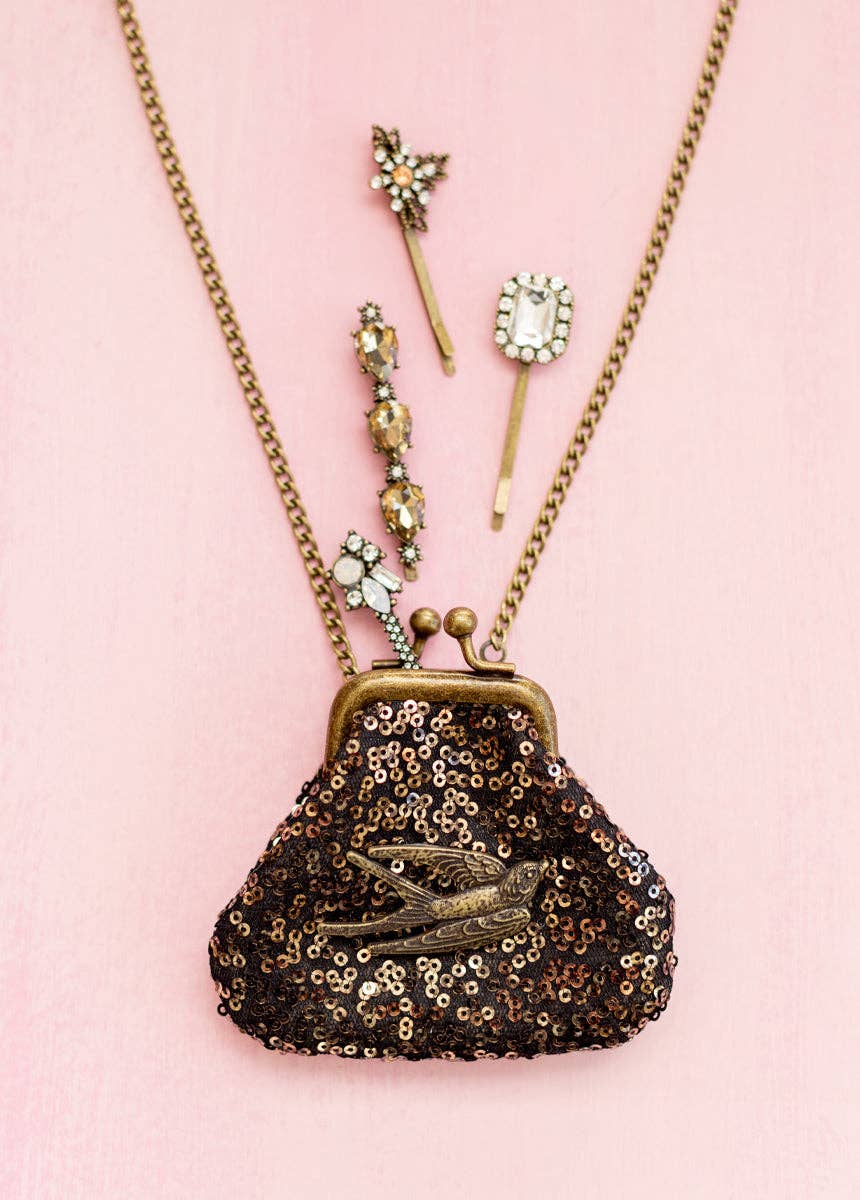 Deavaney Sequin Coin Purse in Black Shimmer | Girls Mini Bag - 926 West