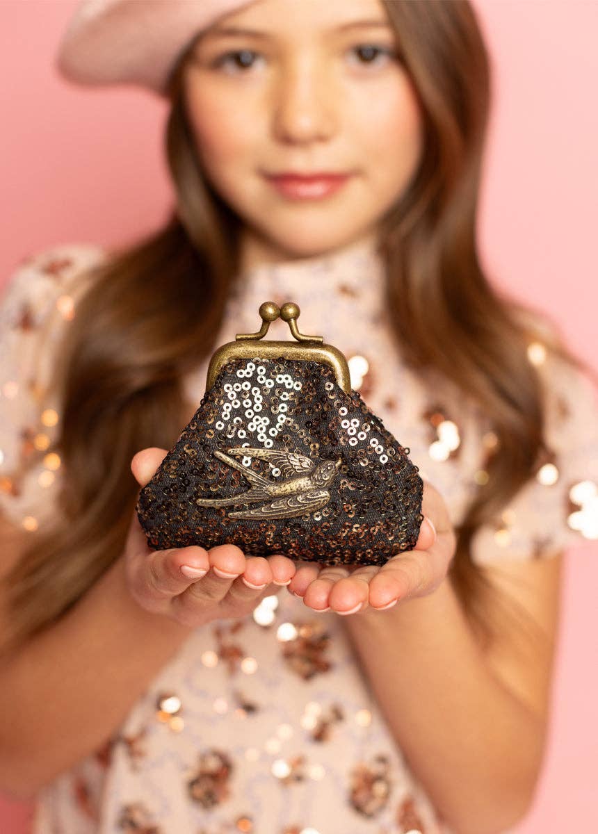 Deavaney Sequin Coin Purse in Black Shimmer | Girls Mini Bag - 926 West