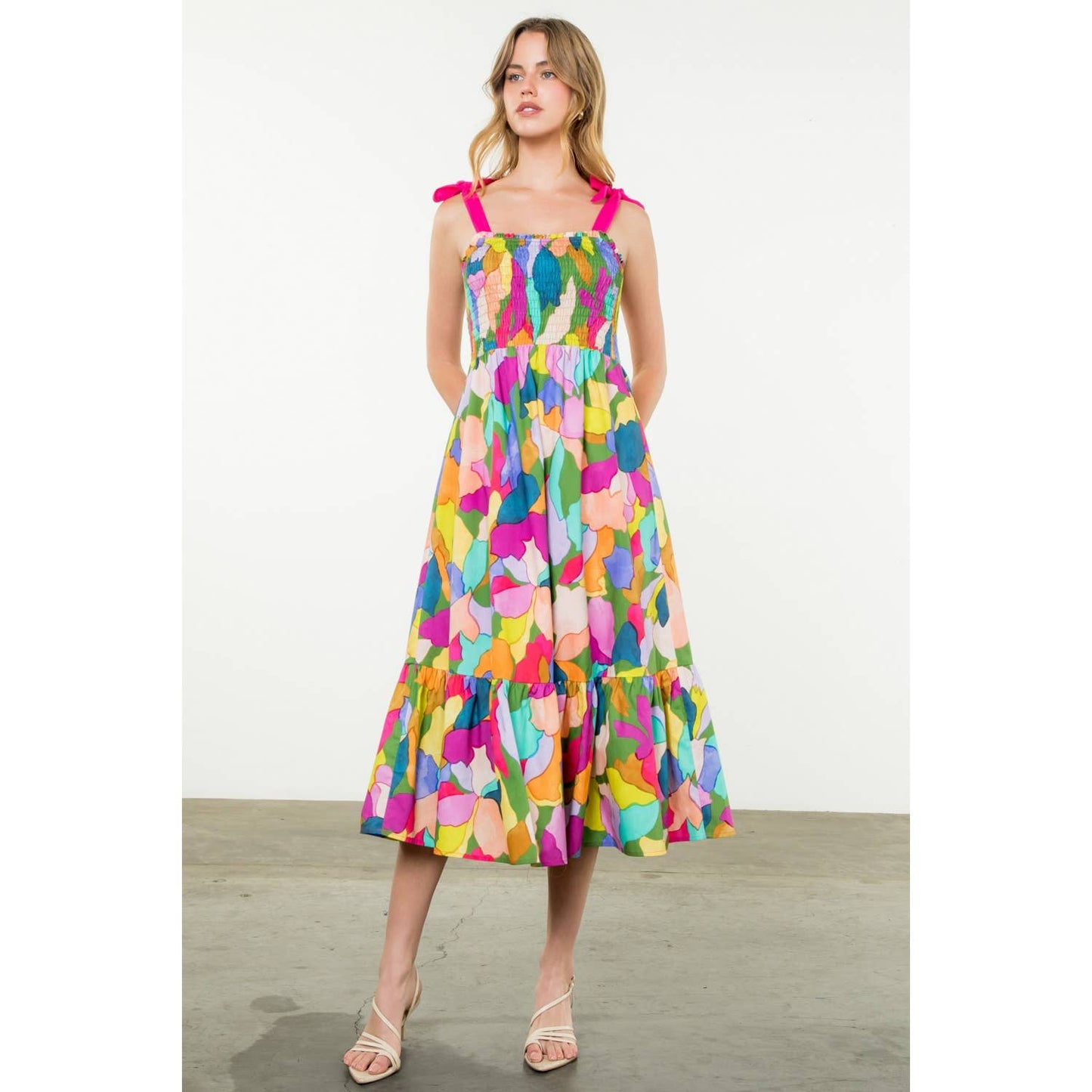 Tie Strap Multi Color Print Dress 926 WEST