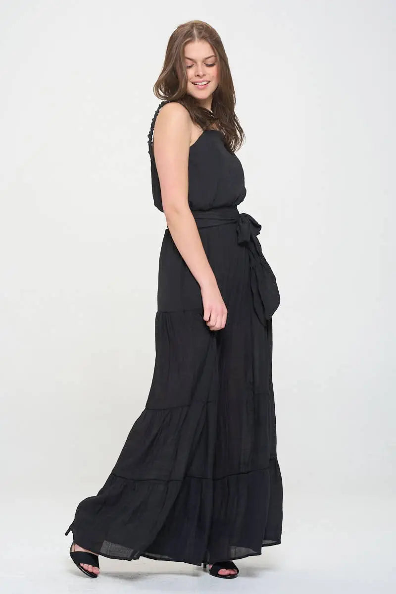 Women's Black ELASTIC STRAP TIERED JUMPSUIT 926 West