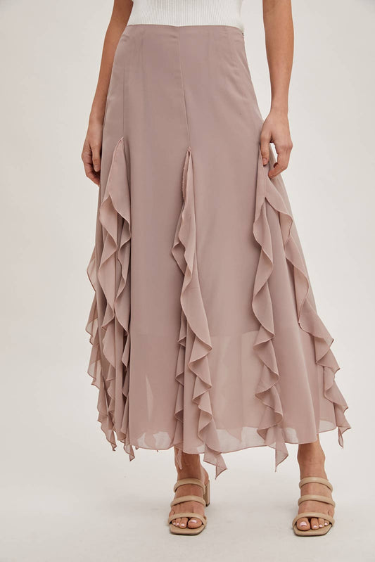 CHIFFON RUFFLED MAXI SKIRT WITH LINING Bluivy