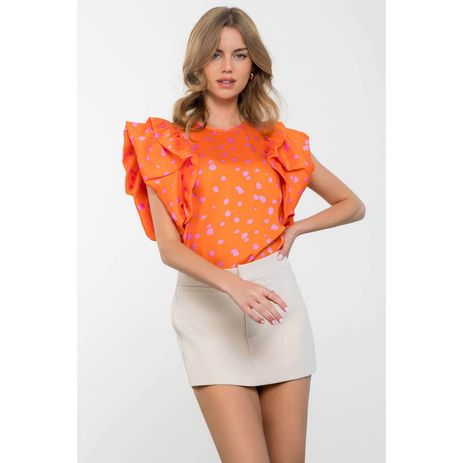 Flutter Sleeve Dotted Top 926 WEST