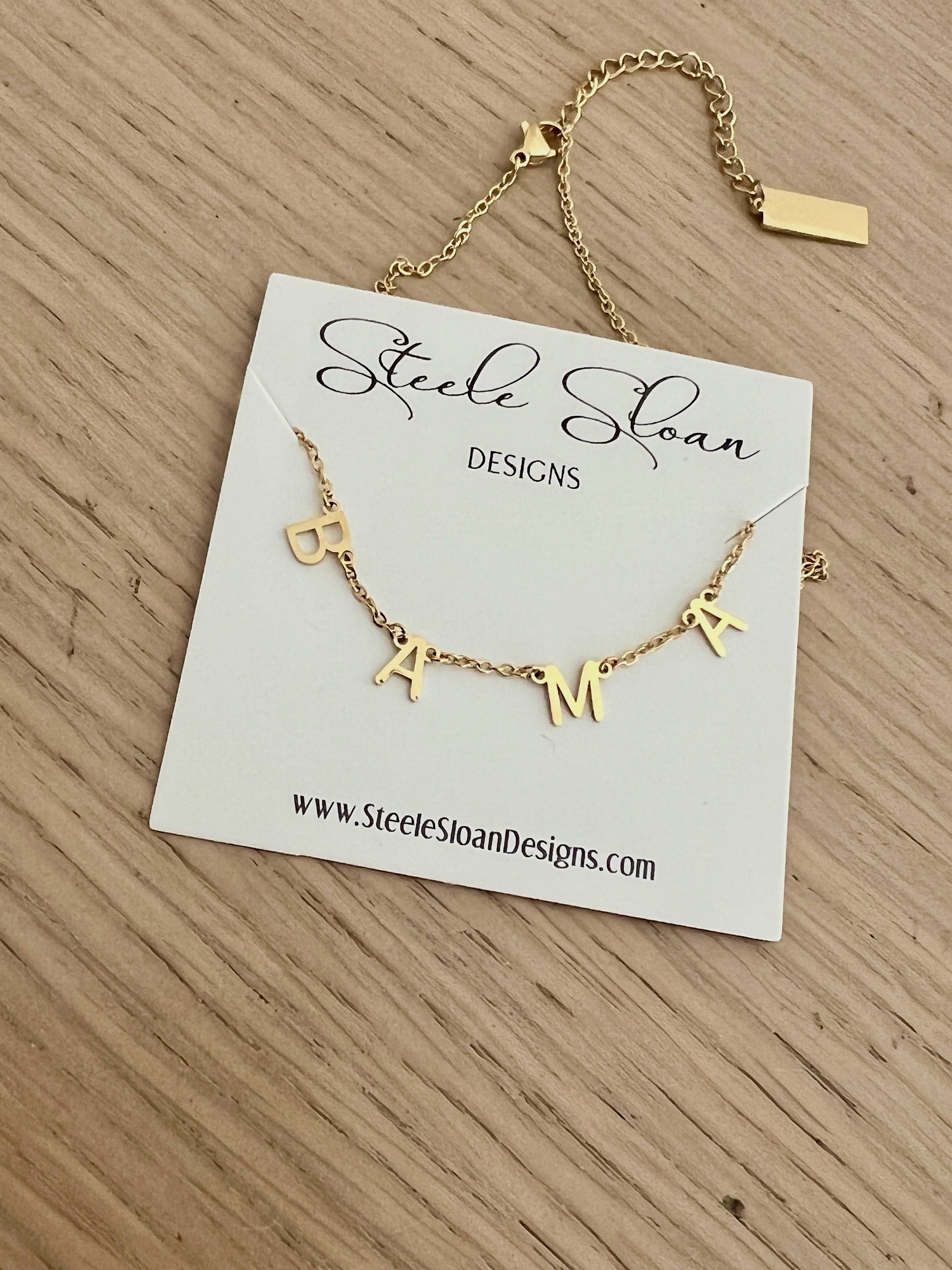 BAMA Charm Necklace Gold BAMA Dangle Layer Necklace Gift Steele Sloan Designs