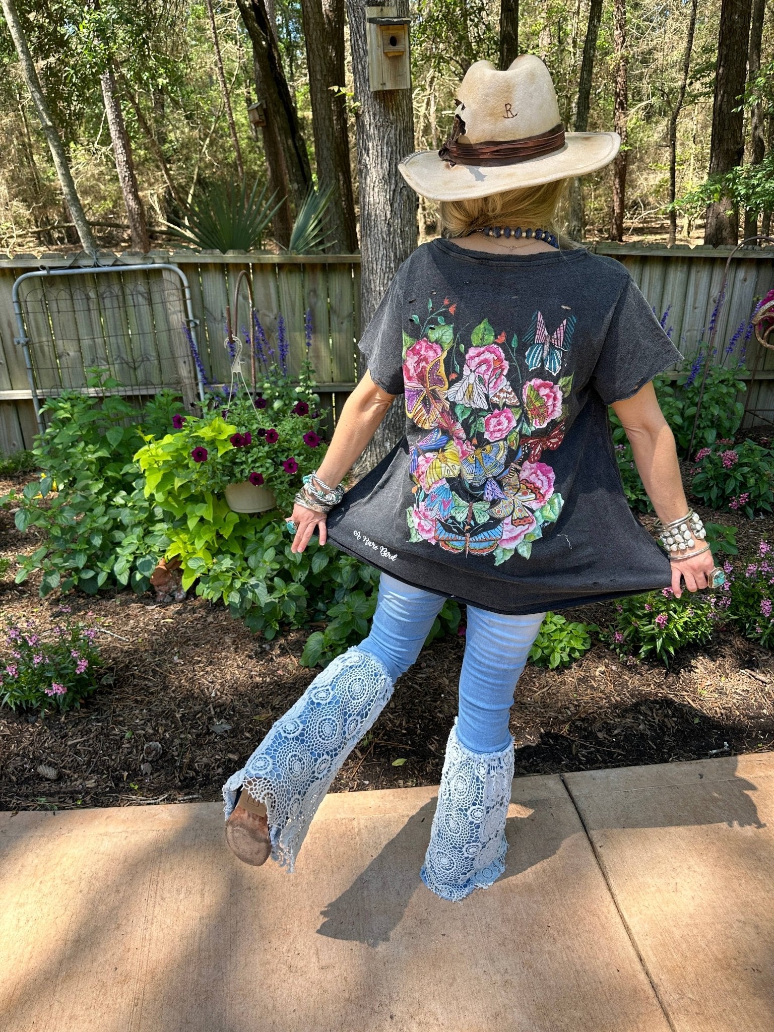 Dragonflies and Butterflies Black Tattered Tee - 926 West