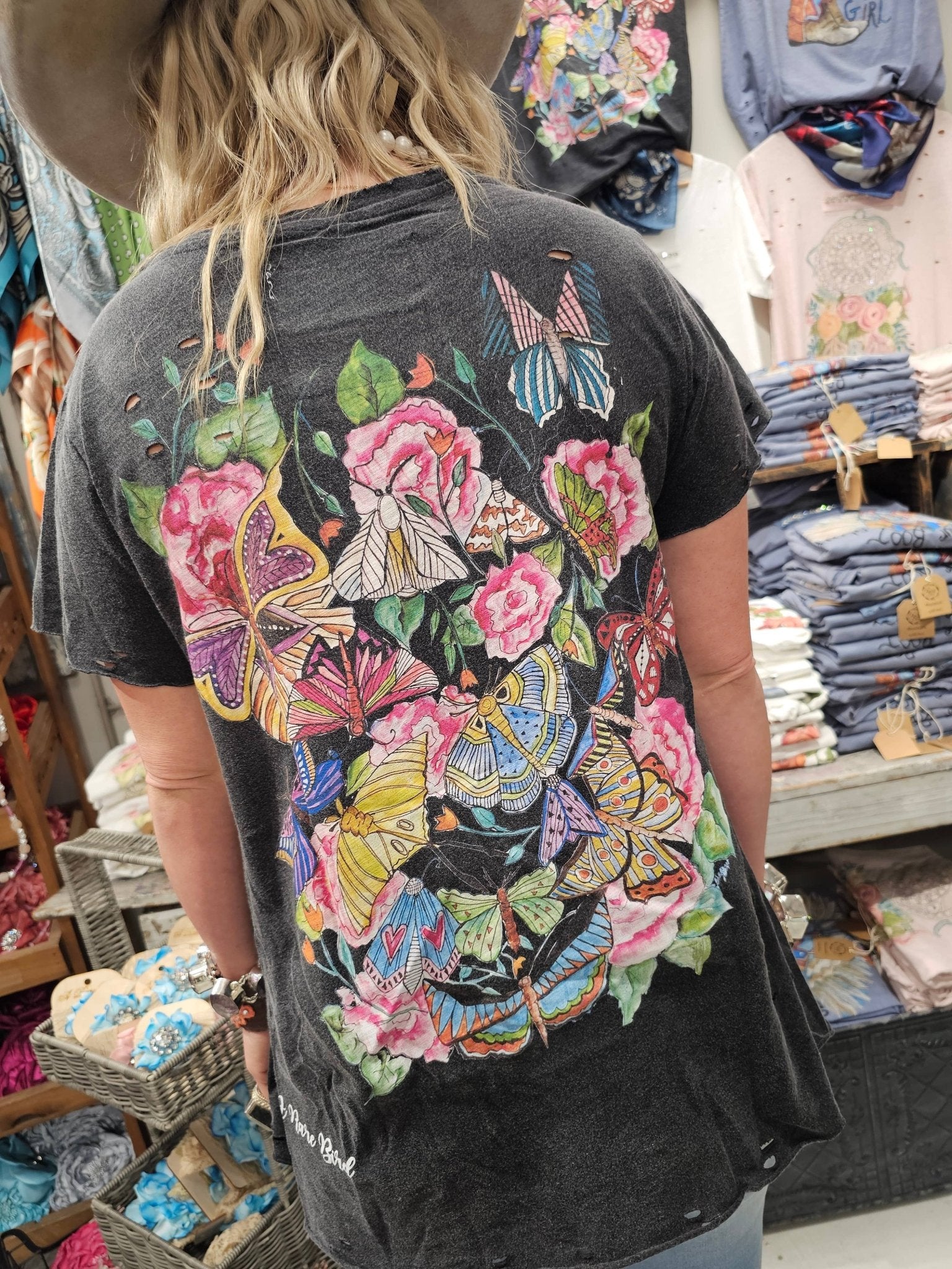 Dragonflies and Butterflies Black Tattered Tee - 926 West