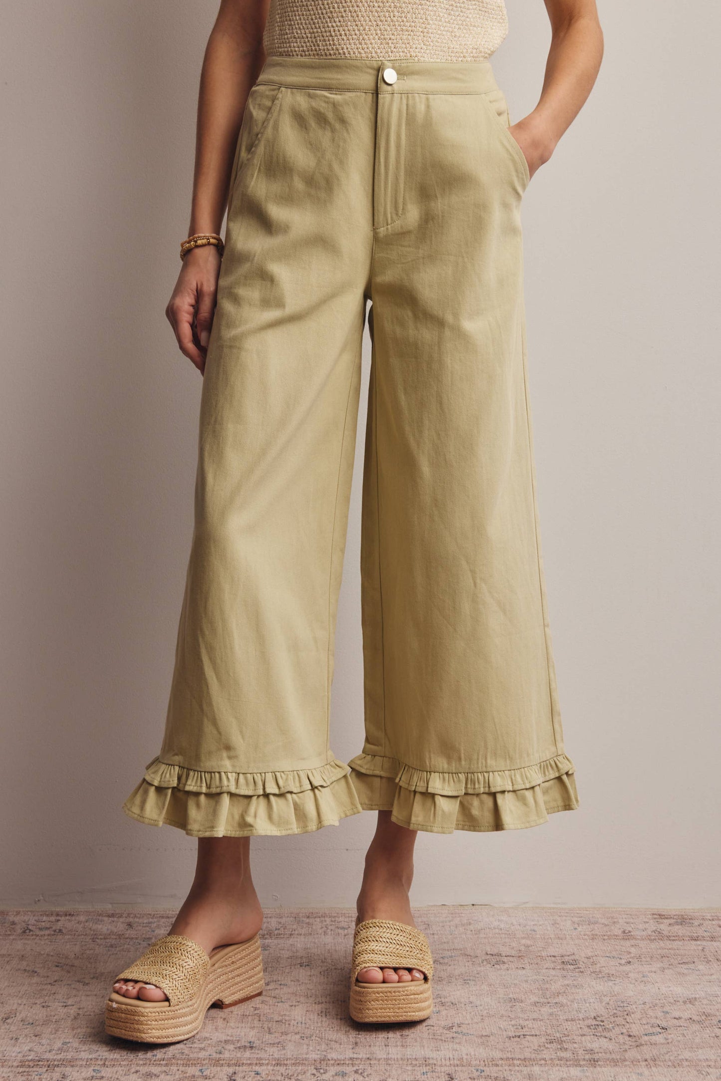 Forte - Ruffle Hem Wide-Leg Pants