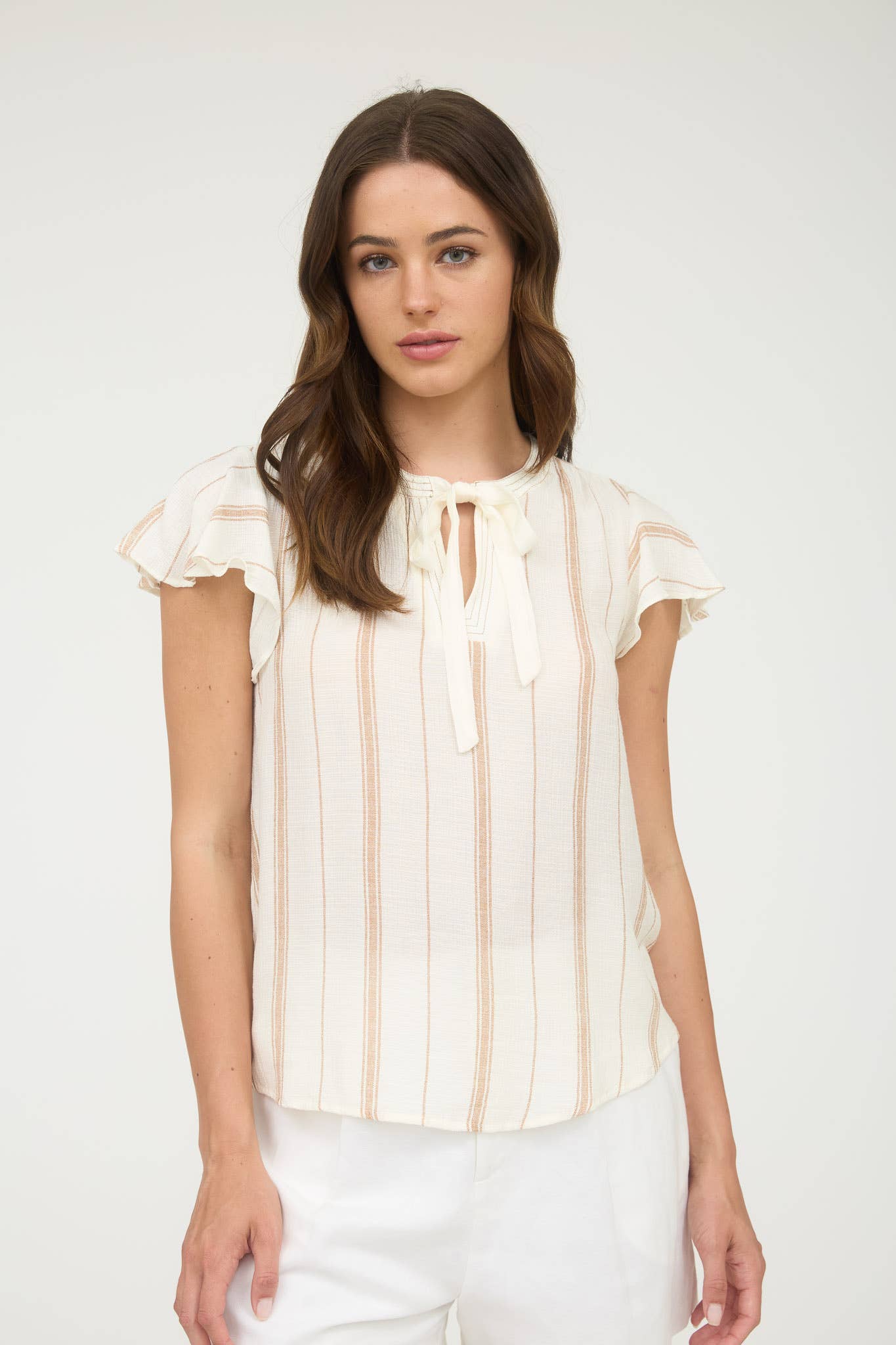 Blu Pepper - STRIPE FRONT TIE STRAP SHORT SLEEVE SHIRT - 926 West