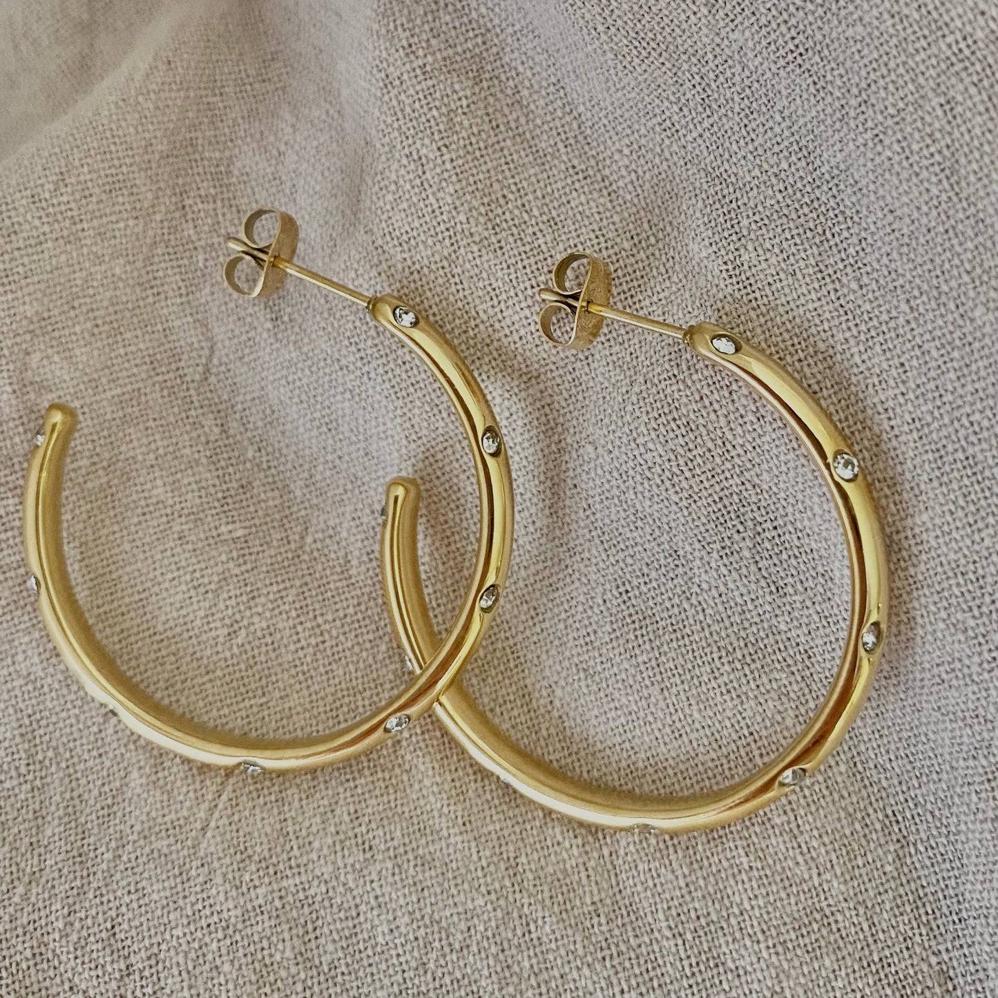Clear Crystal Hoop Earrings 18k GP waterproof lightweight