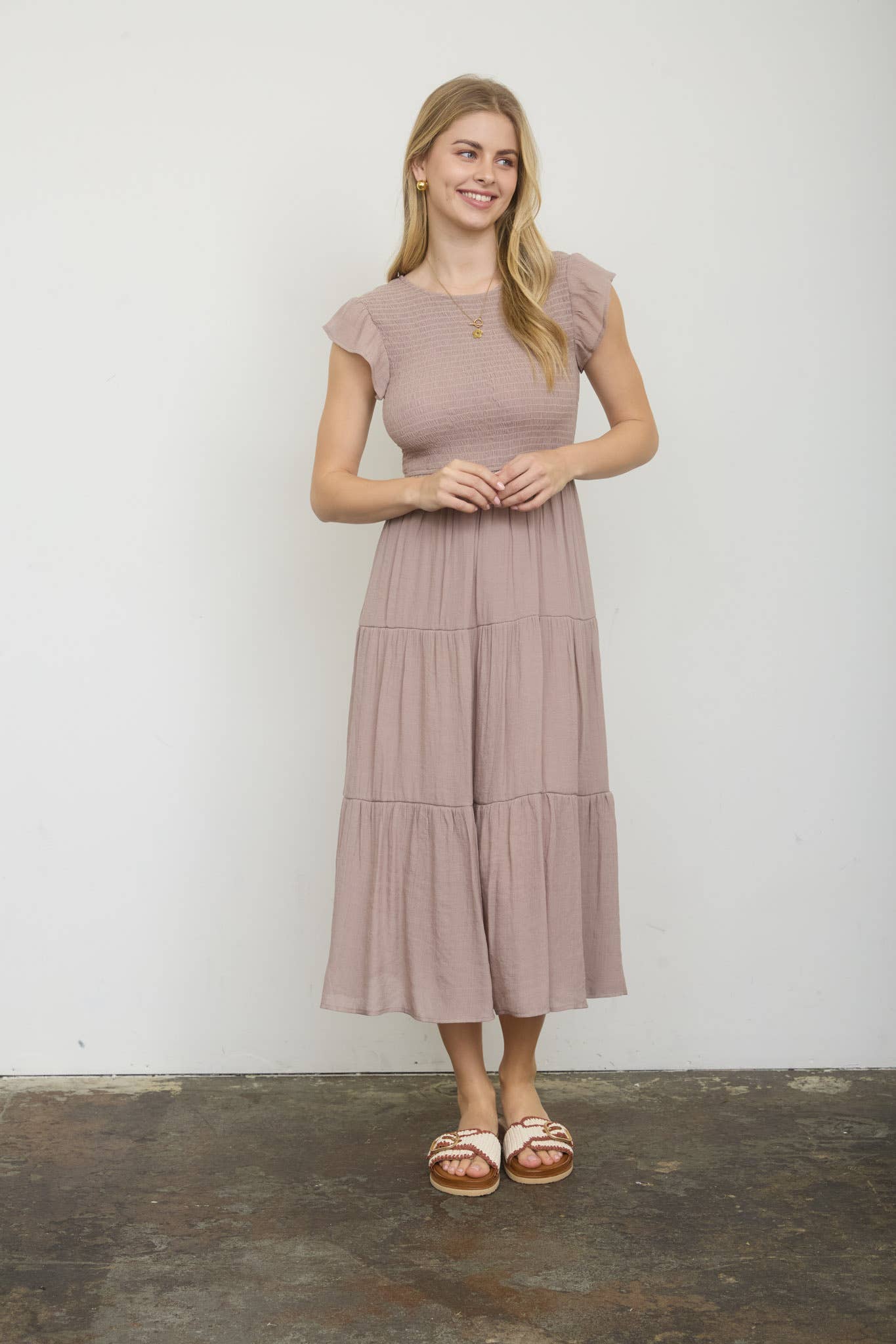 Blu Pepper - Tiered Smocked Short Sleeve Midi Dress - 926 West