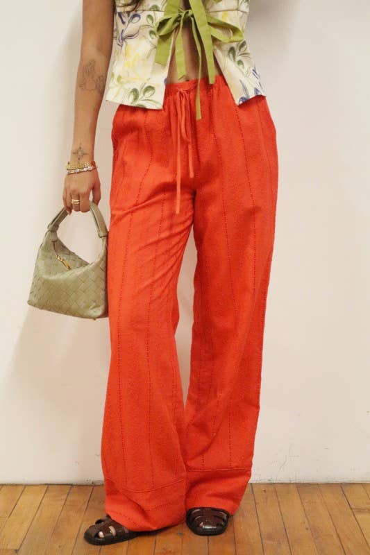 Broderie Drawstring Wide Leg Pants