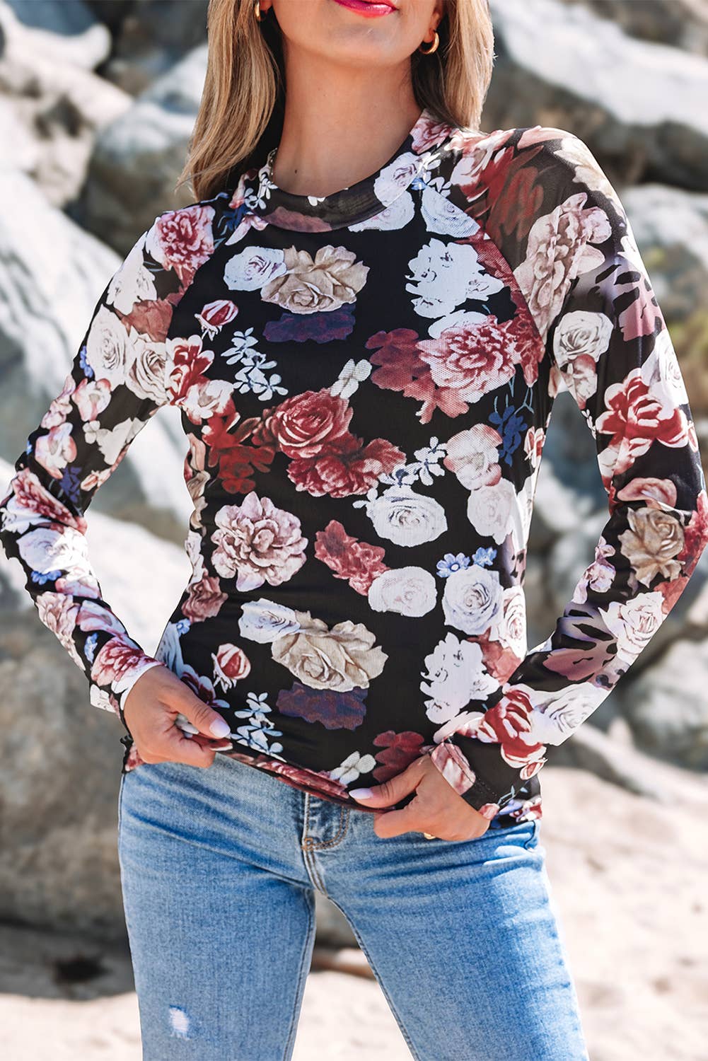 Floral Mesh Long Sleeve Top LALA LOO